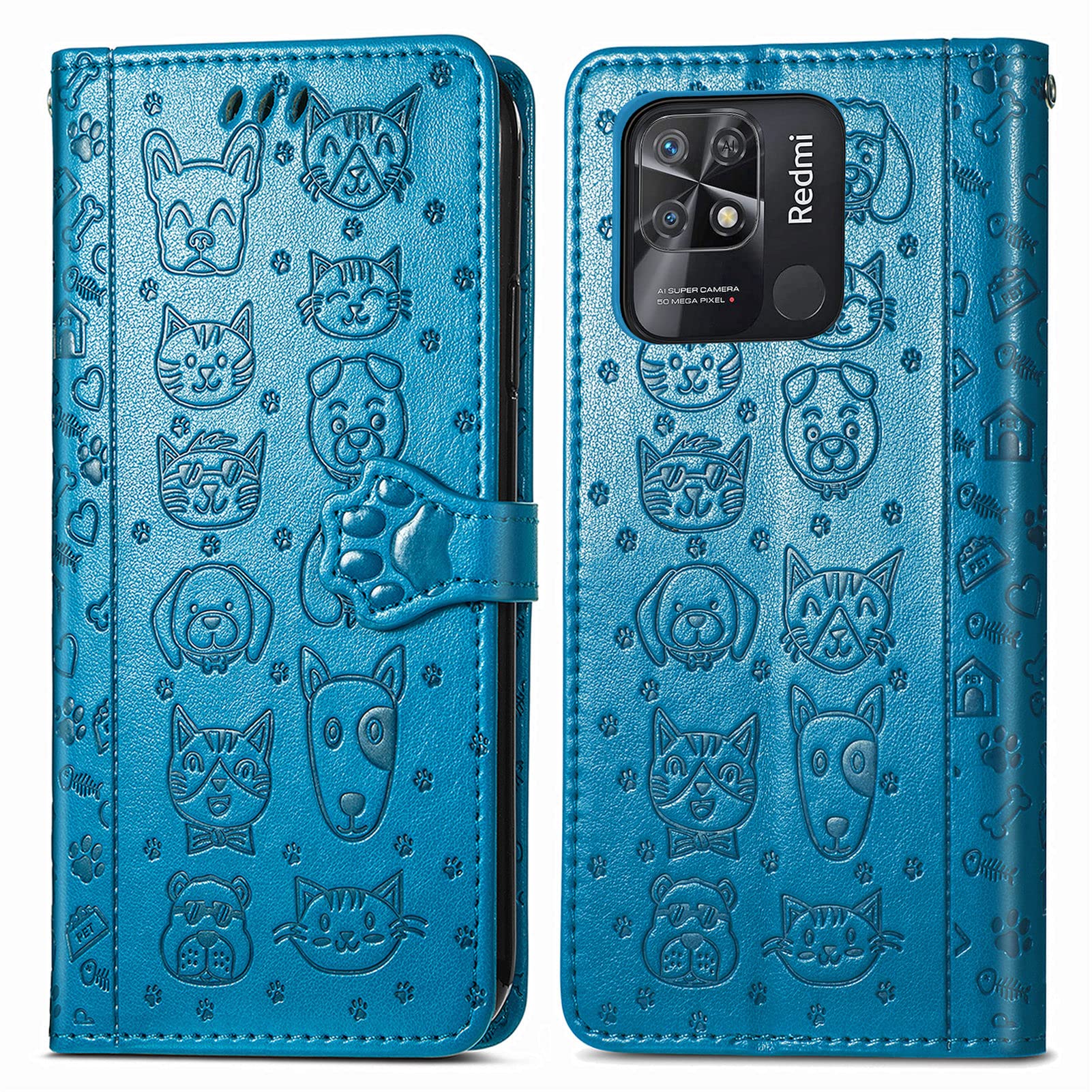 Cover In Pelle Per Xiaomi Redmi 10C A Libro | Custodia Portafoglio Con Slot E Supporto | Design Gatto