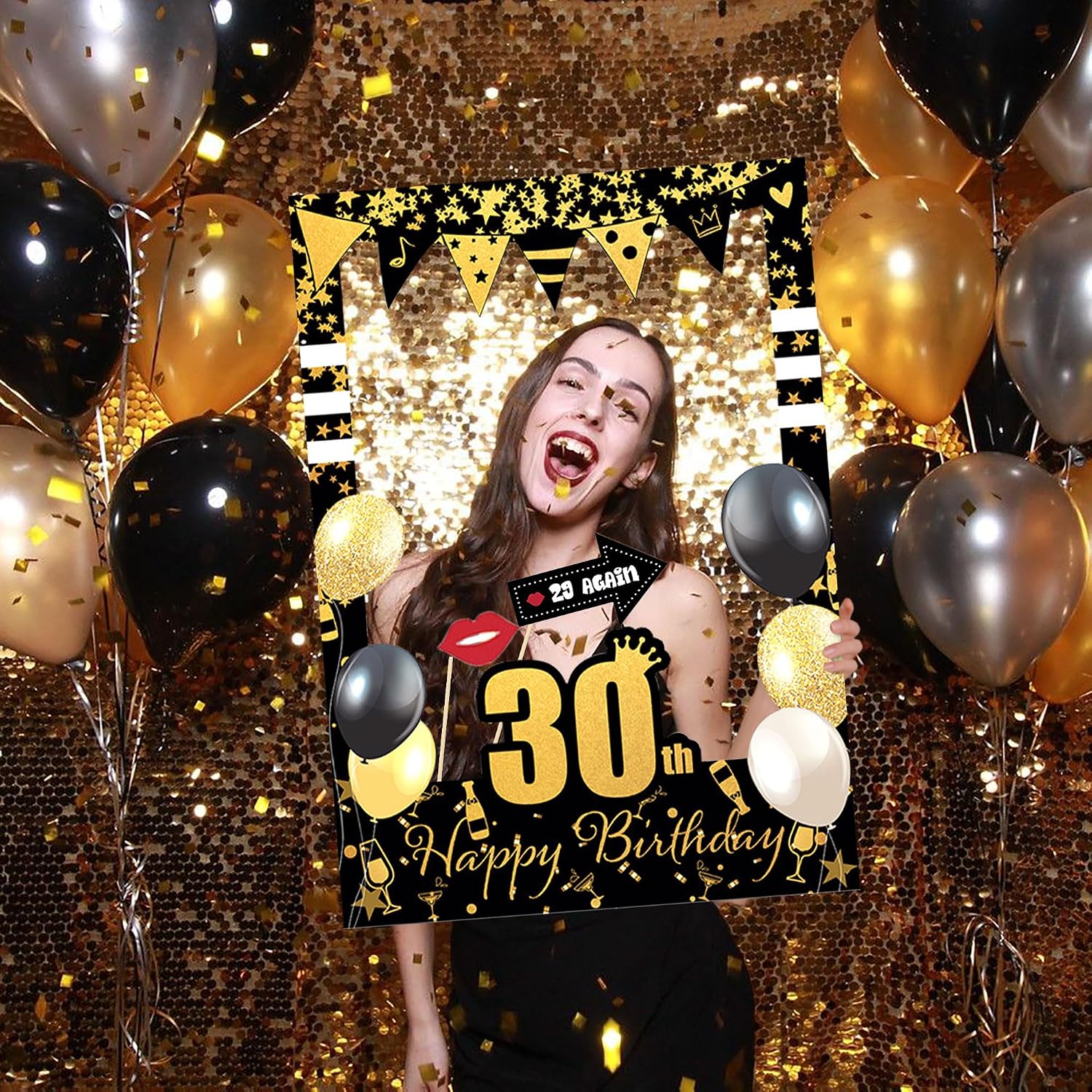 LaVenty Black Gold 30th Birthday Party Photo Booth Props Dirty 30 Birthday image 4