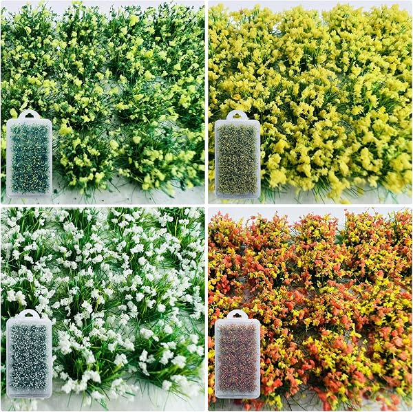 Woohome 112 PCS Miniature Colorful Flower Cluster, 4 Color Static Grass Tuft Model Vegetation Groups Static Grass Tufts for DIY Model Train Landscape Railroad Scenery Grass Tufts Flower - 4
