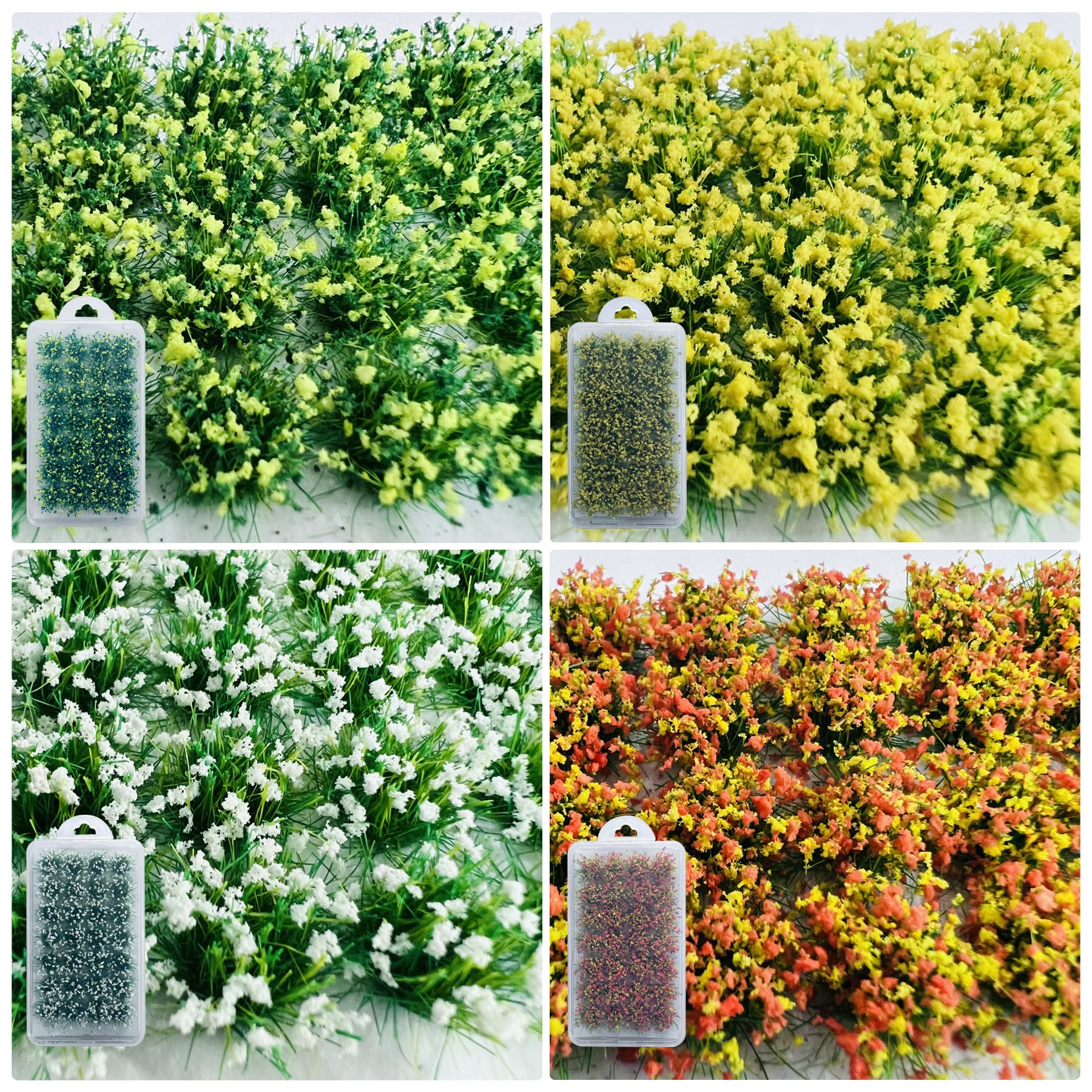 Woohome 112 PCS Miniature Colorful Flower Cluster, 4 Color Static Grass Tuft Model Vegetation Groups Static Grass Tufts for DIY Model Train Landscape Railroad Scenery Grass Tufts Flower - 4
