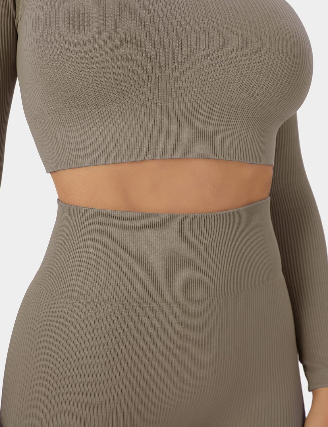 Buttergene Women Workout Sets 2 Pieces Long Sleeve Yoga Outfits Gym Clothes Seamless Ribbed Crop Top High Waist Leggings - Image 5