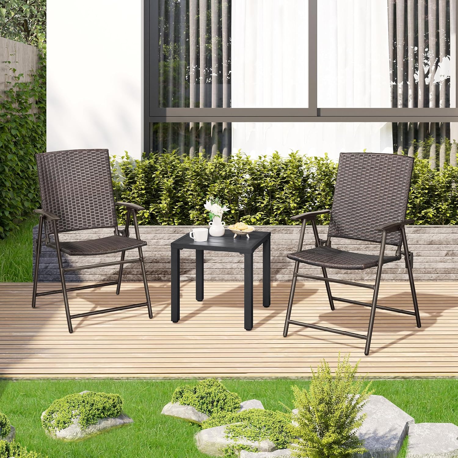Yaheetech Outdoor Side Table, Small Metal Square Side Table, Easy Maintenance & Weather Resistance, Outside End Table for Patio, Porch, Deck, Pool, Indoor/Outdoor Use, Black