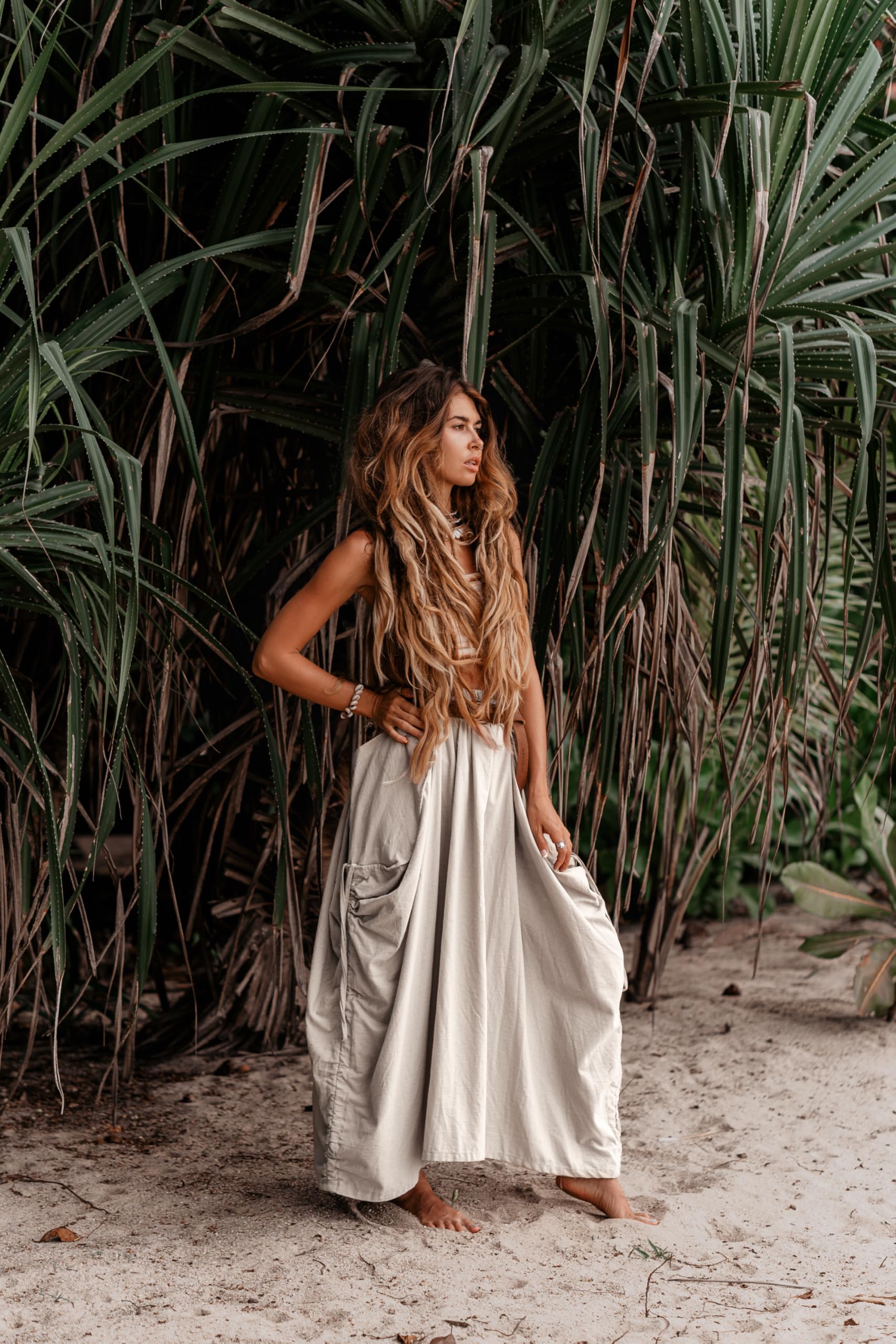 Thaluta Boho Hippie-Zigeuner-Rock für Damen, Maxirock aus Bio-Baumwolle, mit Taschen