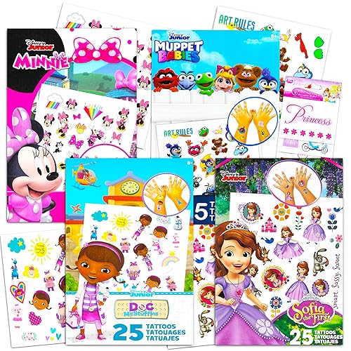 Disney Junior Tattoos Party Favor Set para niñas  100 tatuajes temporales con Minnie Mouse Sofia The First Finding Dory Alicia en el País de las