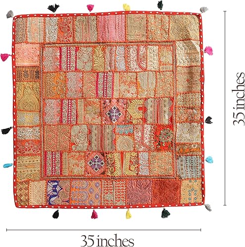 Miniatura 33 de THE ART BOX Cotton Patchwork Vintage Boho Embroidered Floor Pillows & Cushion Cover Dog Pouf Seating Pouf Meditation Pillow Pet Bedding Cat Bed Boho