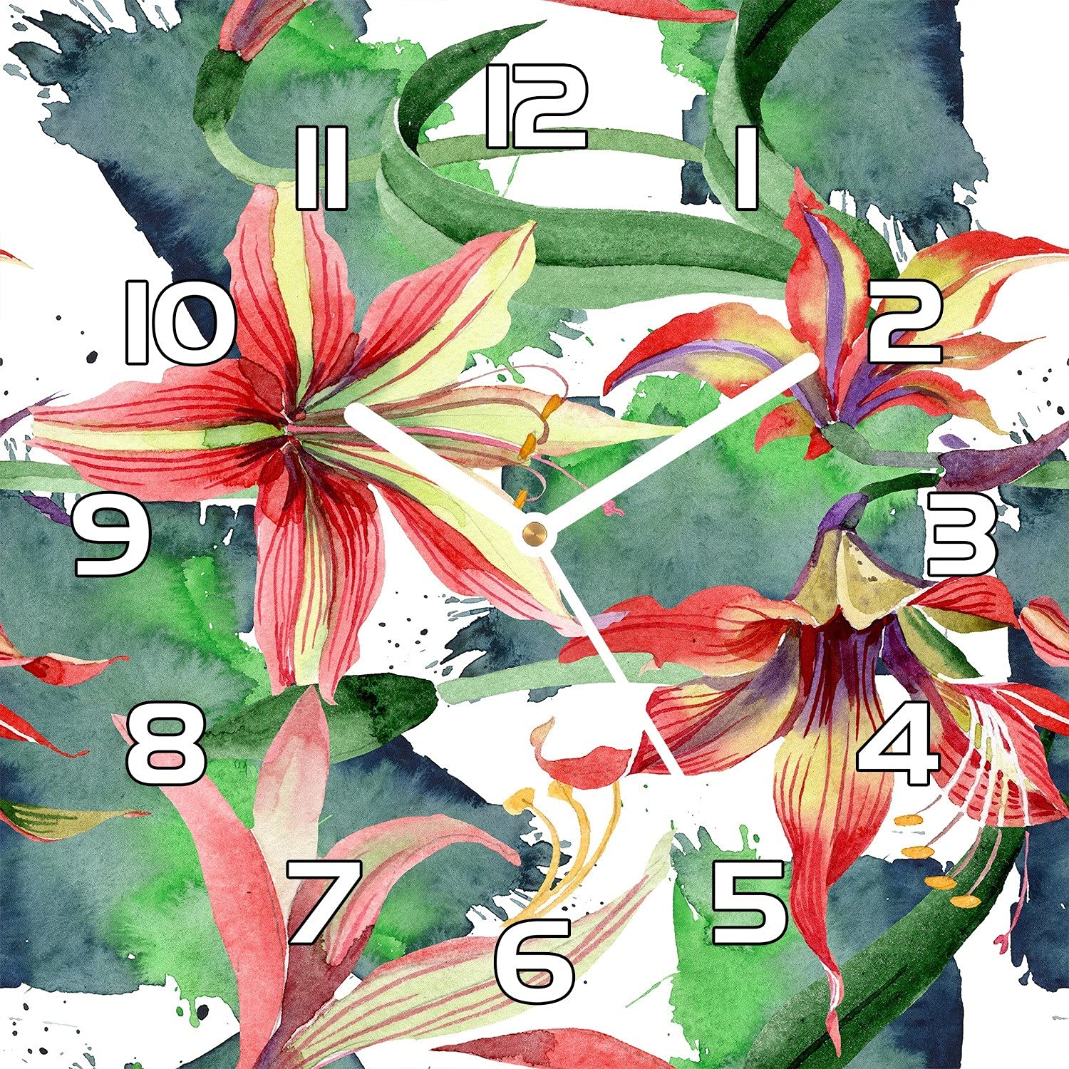 Horloge murale en verre moderne Fleur de Hippeastrum pour décorer le salon
