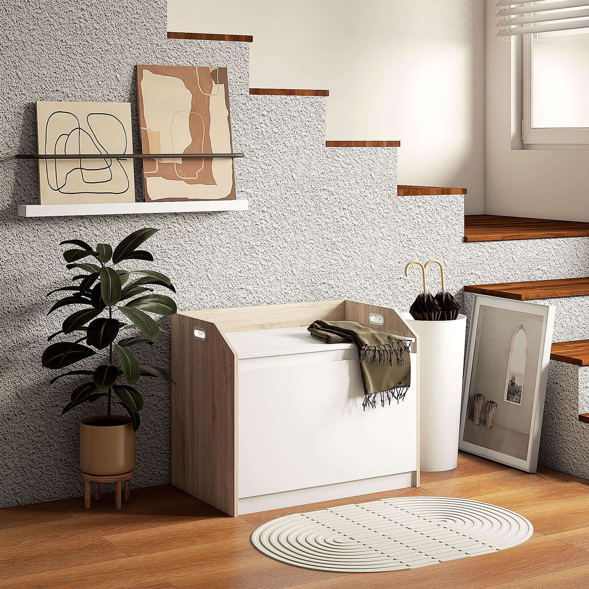 HOMCOM Cassapanca in Legno, con Schienale per Ingresso 62.4x40x51.5cm | Moderna, Panca Contenitore, Camera da Letto