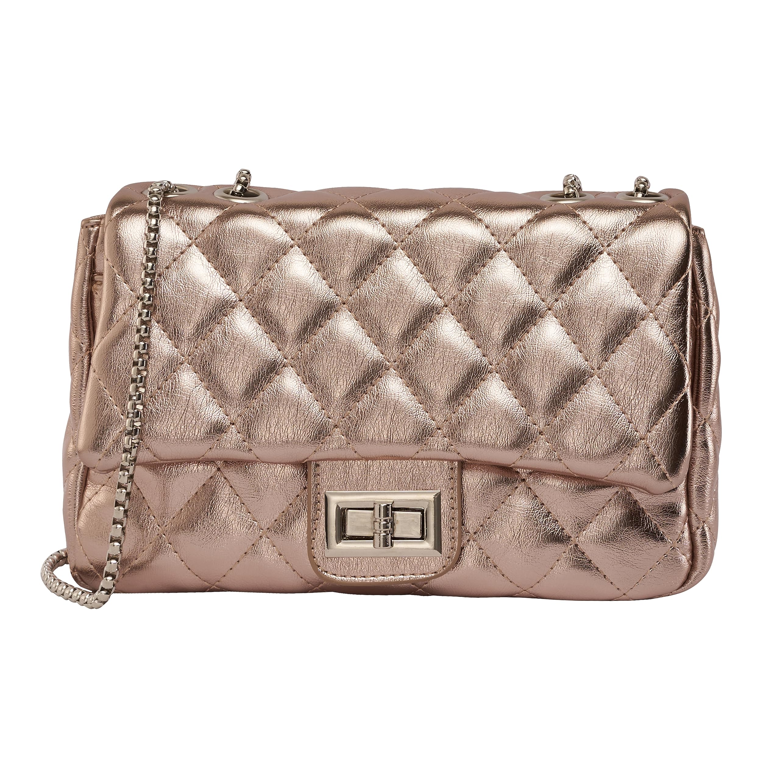 Lino Perros Golden Metalic Quilted Shoulder Bag (B0CF5Y3W4L) Amazon Price History, Amazon Price Tracker