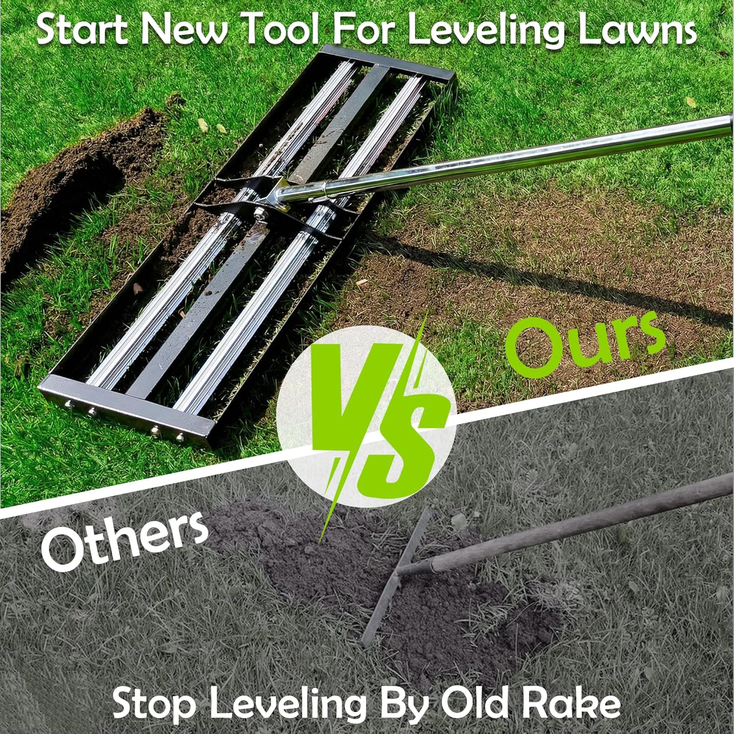 SporGain Lawn Leveling Rake 30"x10", Lawn Leveler with Aluminum Rollers, Yard Leveling Rake Stainless Steel with 27-80" Adjustable Handle, Heavy-Duty Ground Leveler Suit for Garden, Golf Lawn, Farm