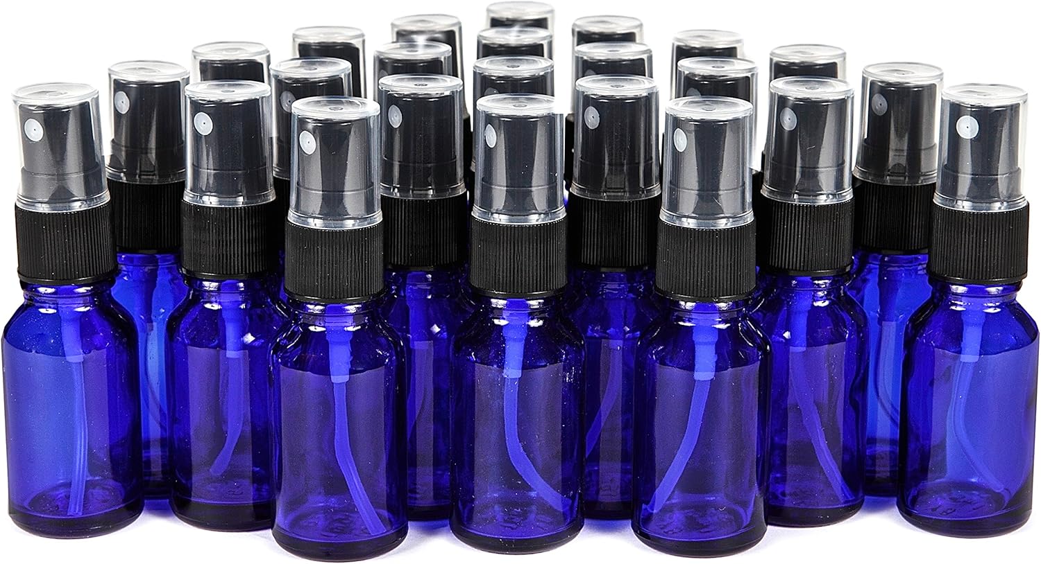 Vivaplex, 24, Cobalt Blue, 15 ml (1/2 oz) Glass Bottles, with Black Fine Mist Sprayer's
