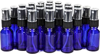 Vivaplex, 24 botellas de vidrio de color azul cobalto, 15 ml (1/2 oz), con pulverizador fino negro