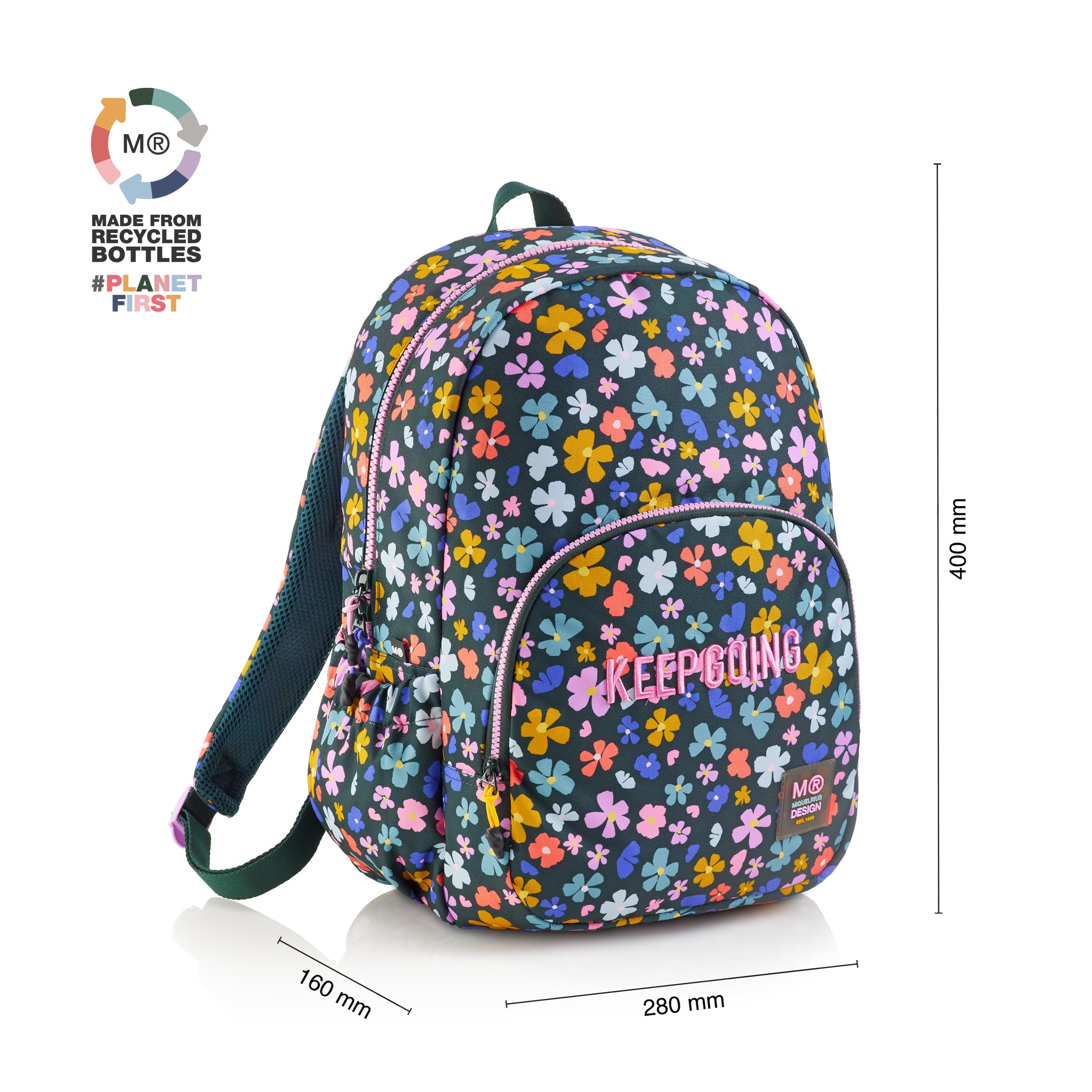 Miquelrius Podwójny plecak Roma RECYKLING Wiosenna Noc, Unisex Dzieci, Wielobarwny, Średni, Biały, M