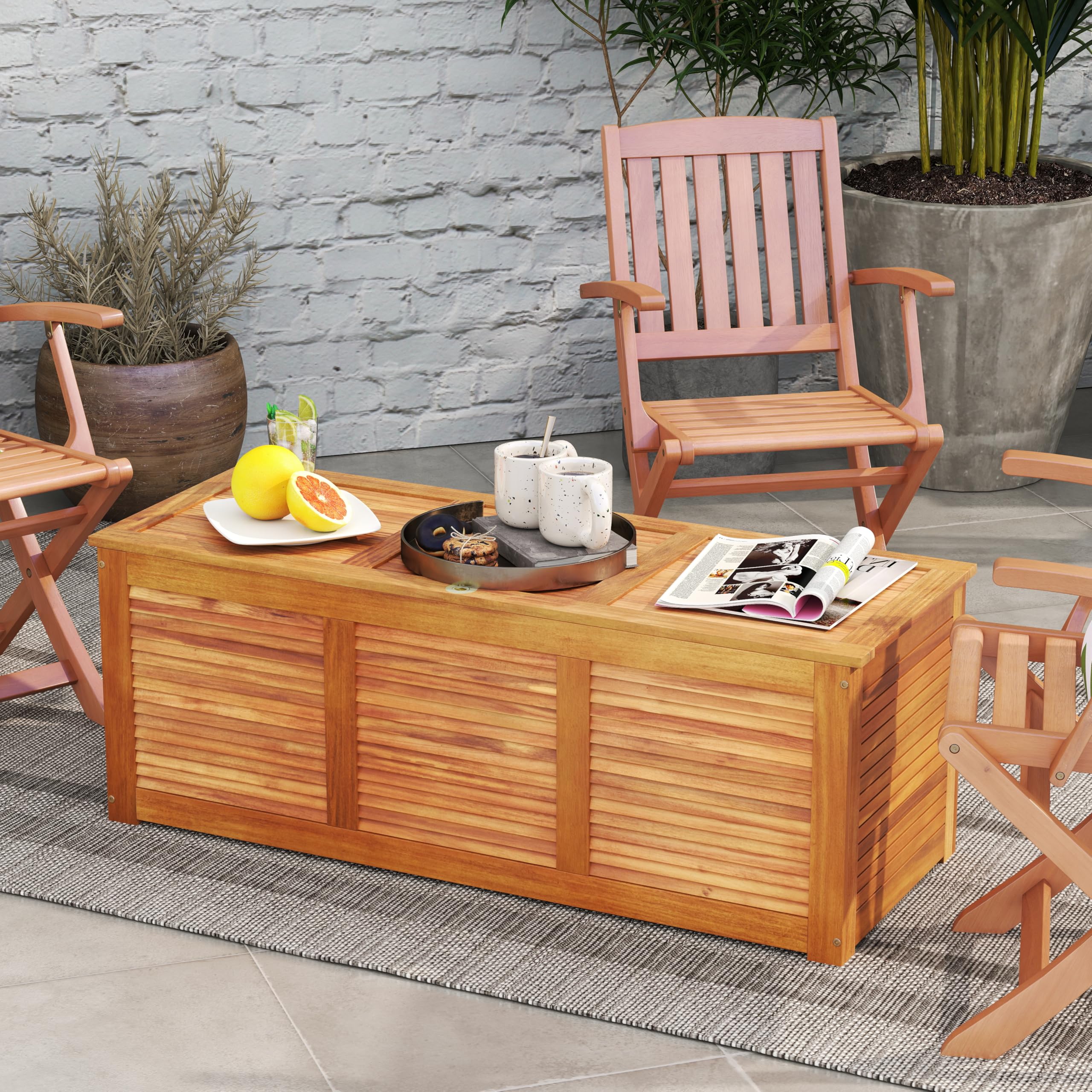 RELAX4LIFE Gartenbox, 178L Auflagenbox mit Sitzbank & Deckel, Aufbewahrungsbox mit Stauraum, Kissenbox outdoor aus Akazienholz, Gartentruhe Auflagentruhe Holztruhe für Garten, Balkon, Terrasse, Natur