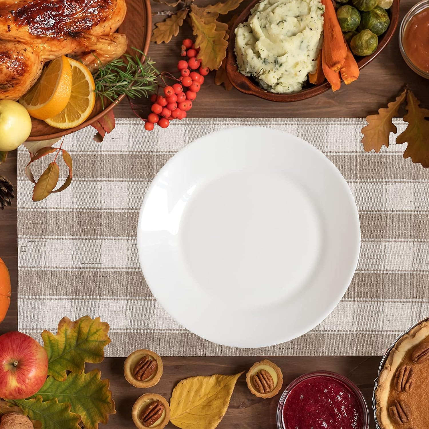 Home Brilliant Beige Placemats Set of 6 Farmhouse Buffalo Plaid Place Mats Machine Washable Dining Cloth Table Place Mats for Kitchen Table, 13 x 19 inches, Oatmeal Cream