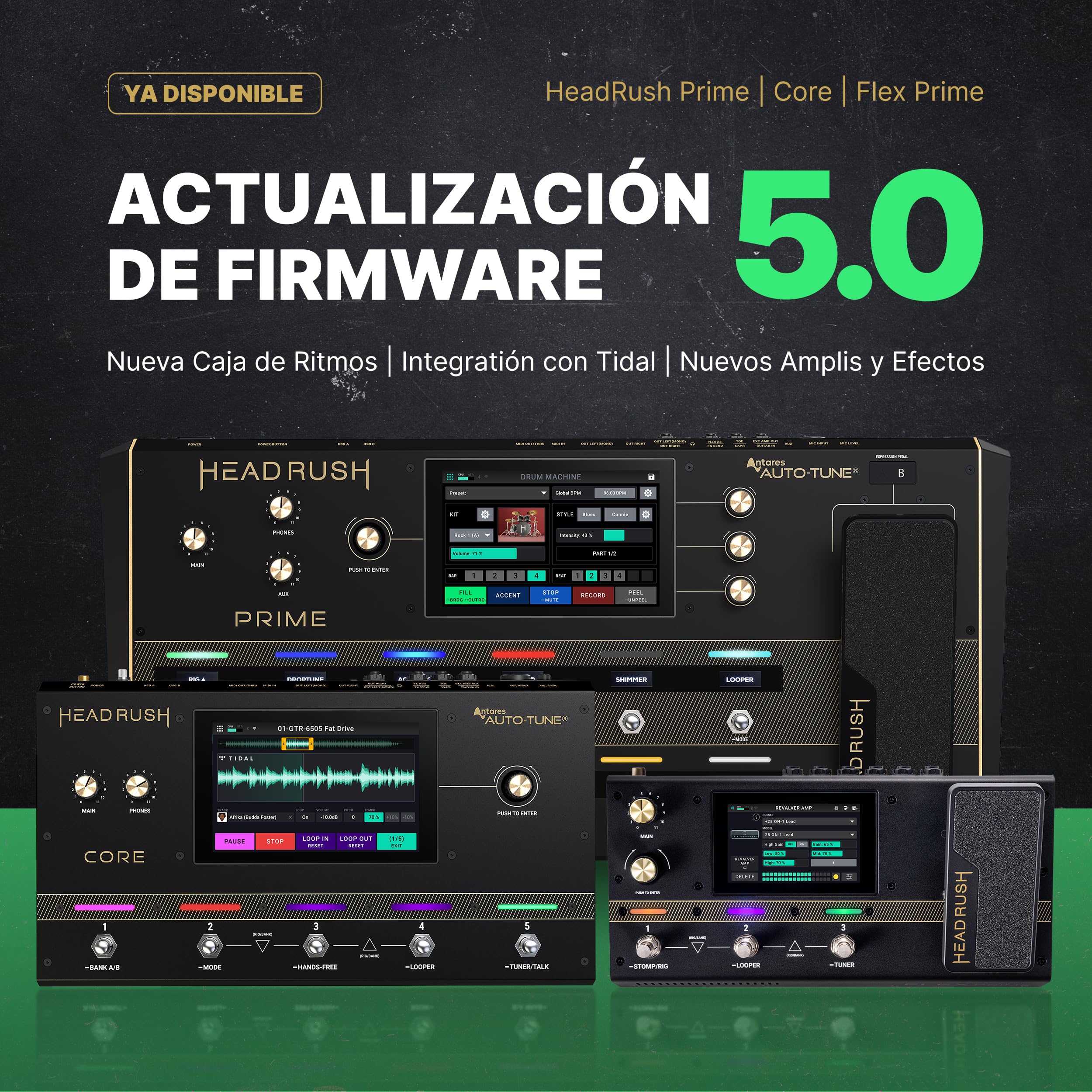 HeadRush Prime Pedal Multiefectos para Guitarra Eléctrica y Voz | Procesador Multiefectos con Clonador de Amplis, Looper, Auto-Tune, Wi-Fi, Bluetooth, Pantalla Táctil, Caja de Ritmos
