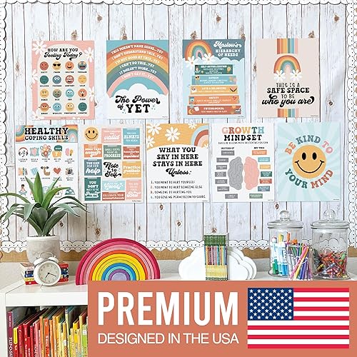 Miniatura 8 de 9 pósteres de salud mental para el aula, 11 x 14 pulgadas, decoración de oficina de consejero escolar, póster de mentalidad de poder y crecimiento,