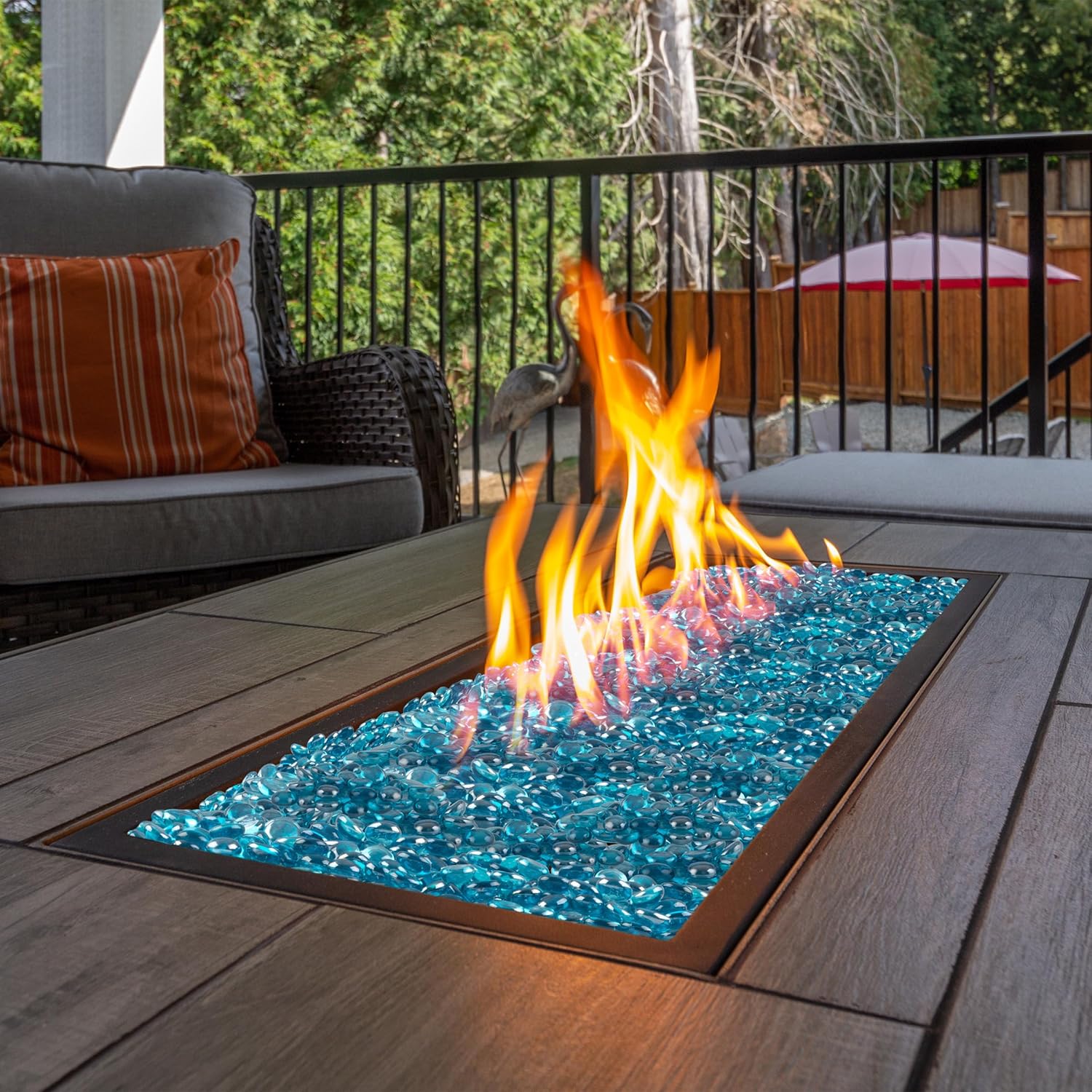 Pure Garden 10lb Fire Pit Glass Rocks, Light Blue