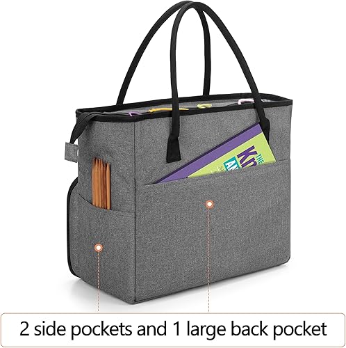 Miniatura 5 de Yarwo Bolsa de ganchillo para tejer, bolsa de almacenamiento de hilo para proyectos de WIP, madejas de hilo, ganchos de ganchillo y agujas de tejer,