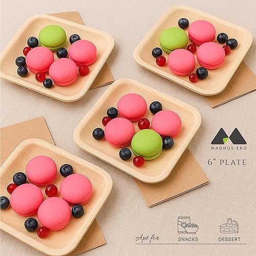 Miniatura 4 de magnus - Platos cuadrados de 8 pulgadas, 50 piezas, platos desechables para fiestas, como platos de bambú, platos de hoja de palma para postres y