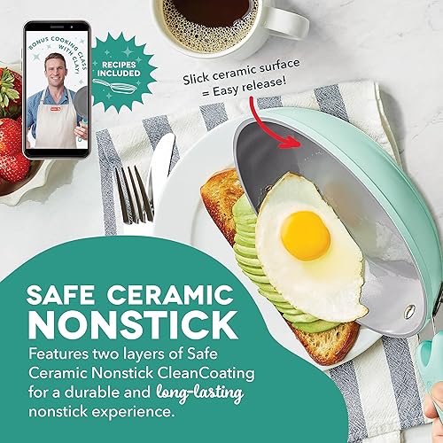 Miniatura 3 de DASH Dream Green - Juego de 2 sartenes de cerámica de 8 y 10 pulgadas, color verde aguamarina, aluminio reciclado y cerámica, juego de utensilios de