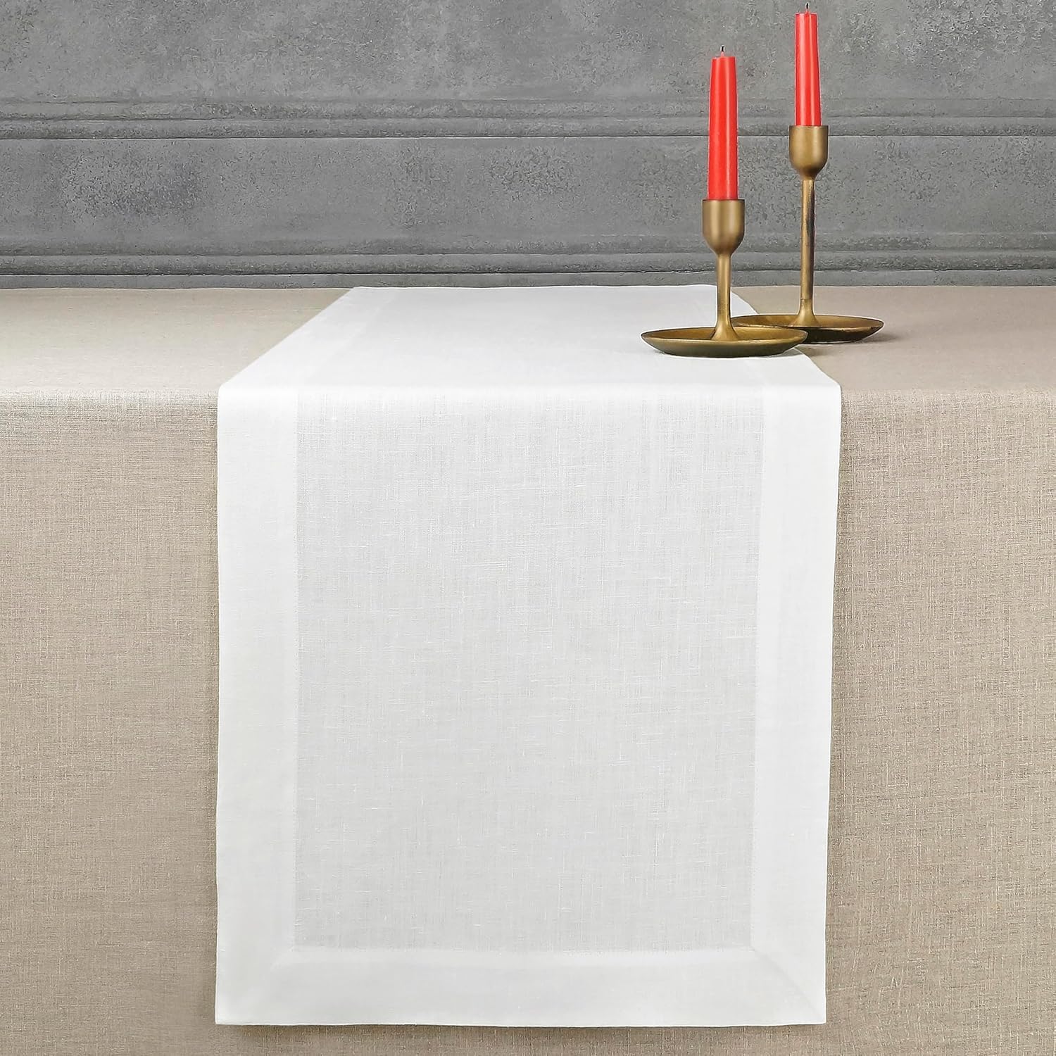 D'Moksha Homes Linen White Table Runner 108 Inches Long - 100% Pure Linen Dining Table Runner 14 x 108 Inch for Mothers Day, Spring, Easter - Machine Washable
