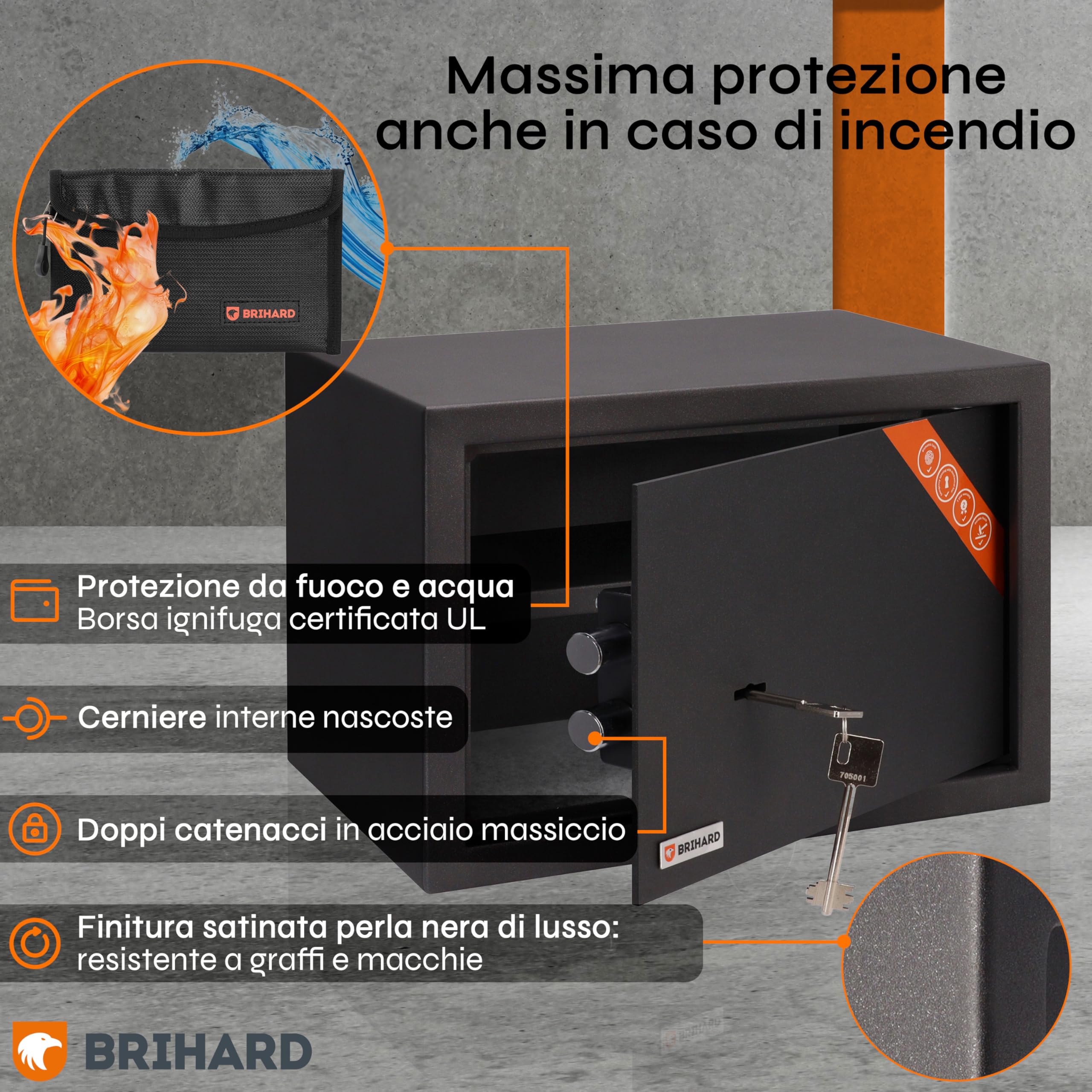 Family Cassaforte con Chiave e Borsa Ignifuga – Cassaforte da Armadio di Sicurezza da 20L (25x35x25 cm) con Ripiano Rimovibile – Ideale per Documenti A4, Gioielli, Contanti e Documenti