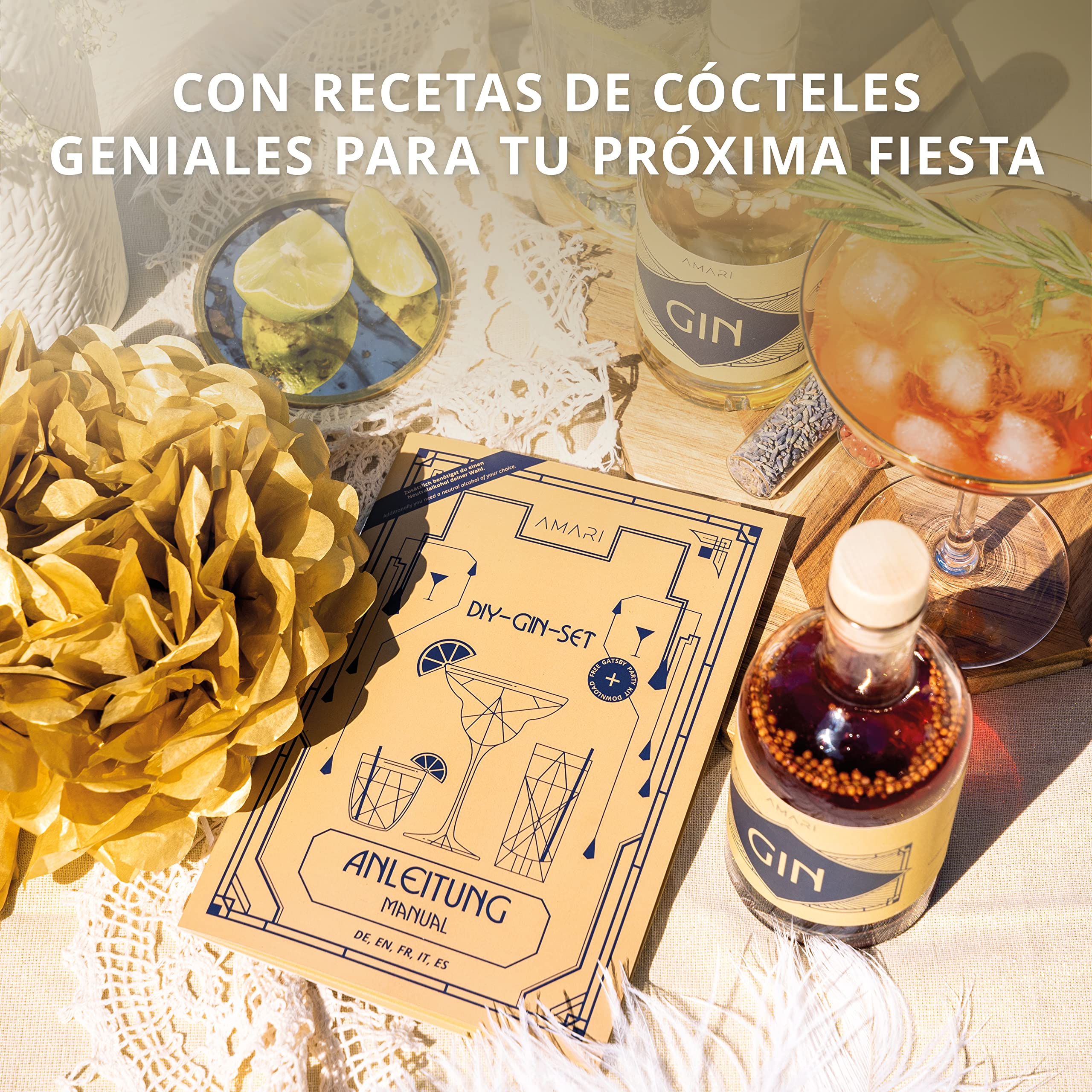 AMARI® DIY Gin Set - para hacer usted mismo, set de regalo incl. botánicos - Perfecto para en casa o como regalo, caja de regalo Gin Tasting - ideas de regalo do it yourself, kit de ginebra