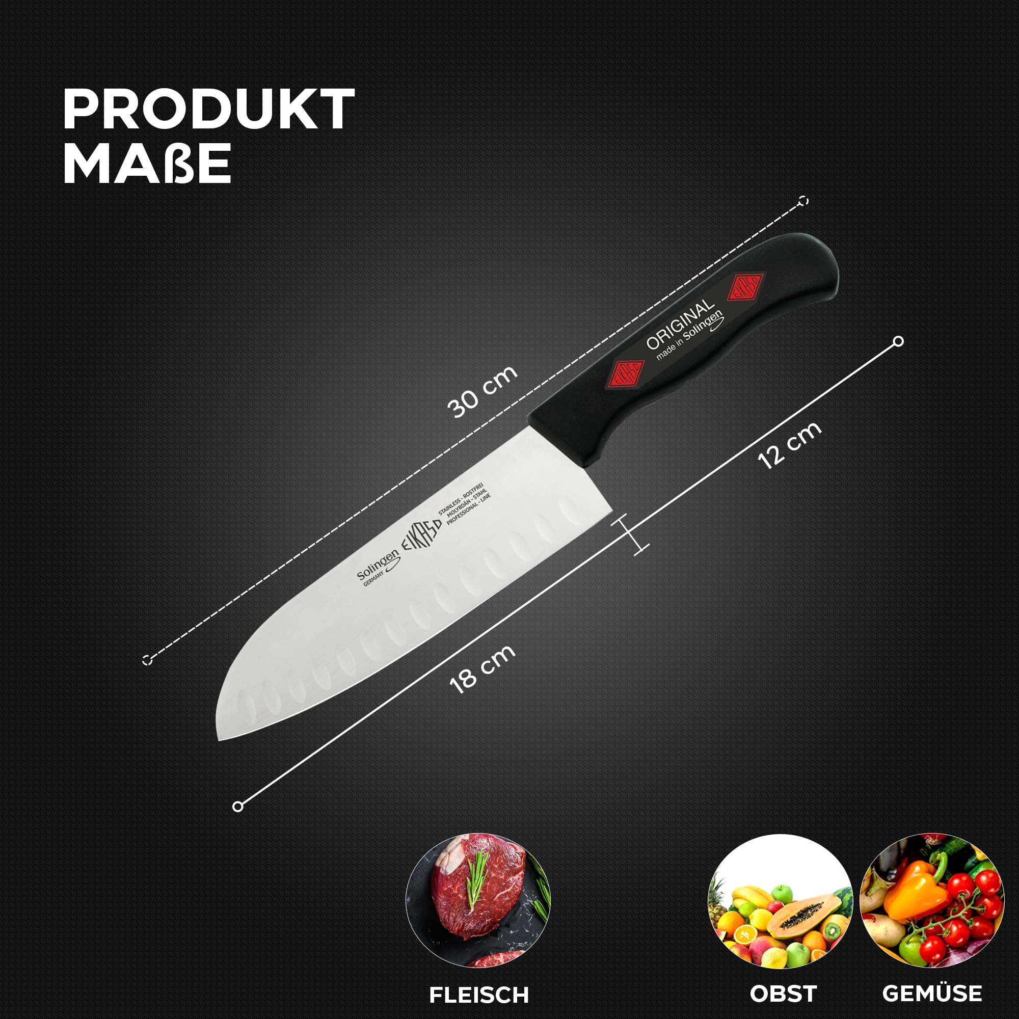 EIKASO Solingen Germany Küchenmesser Set 6-Teilig Kochmesser Set Santokumesser Brotmesser aus Molybdänstahl 1.4116 für Profis und Privat
