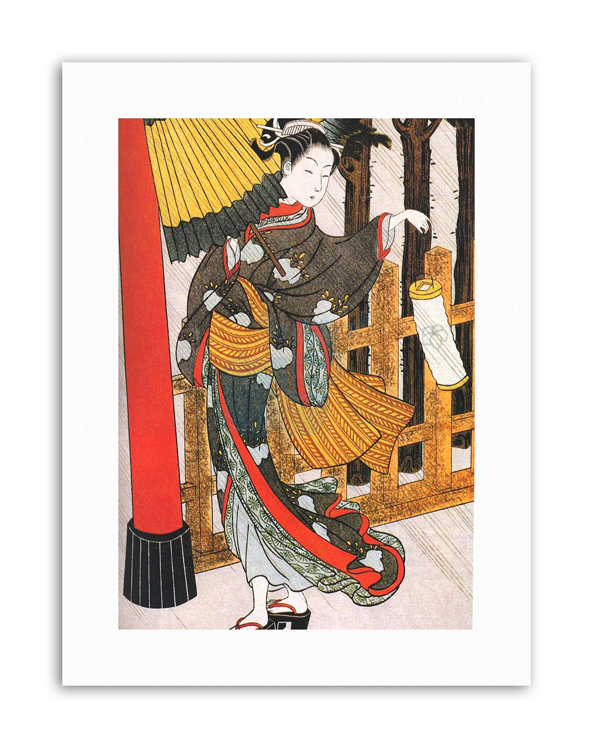 Wee Blue Coo Japanese Woman Geisha Windy Day Umbrella Japan Portrait Canvas Art Print