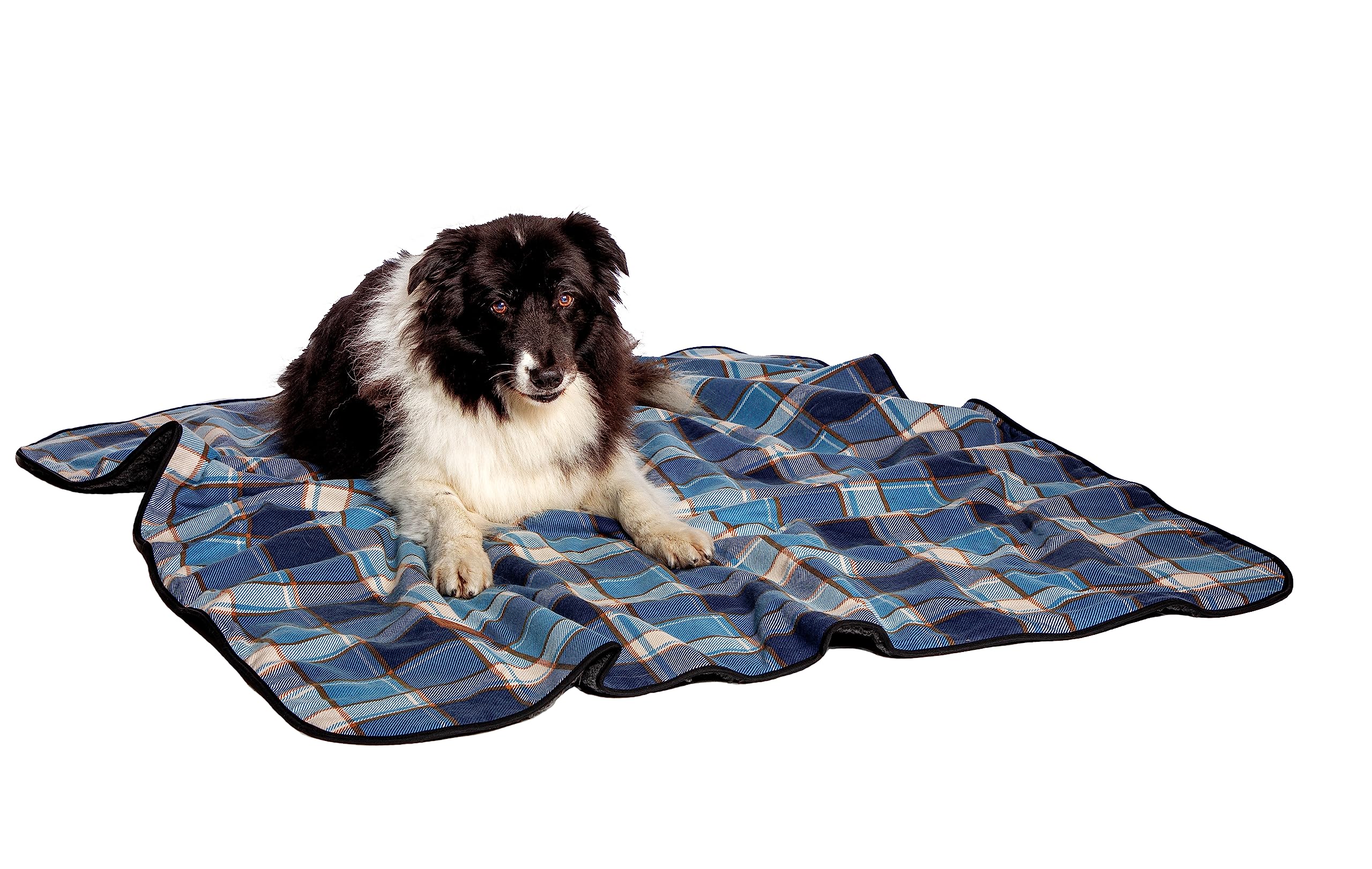 Danish Design FatFace Dark Grey Sherpa Fleece Blue Check Eco Friendly Machine Washable Dog/Puppy Blanket Small 62cm x 70 cm