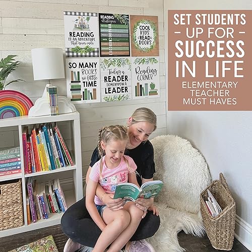 Miniatura 8 de Hadley Designs Carteles de lectura motivacionales para aula primaria 6 estrategias de lectura carteles para decoración de biblioteca de aula,