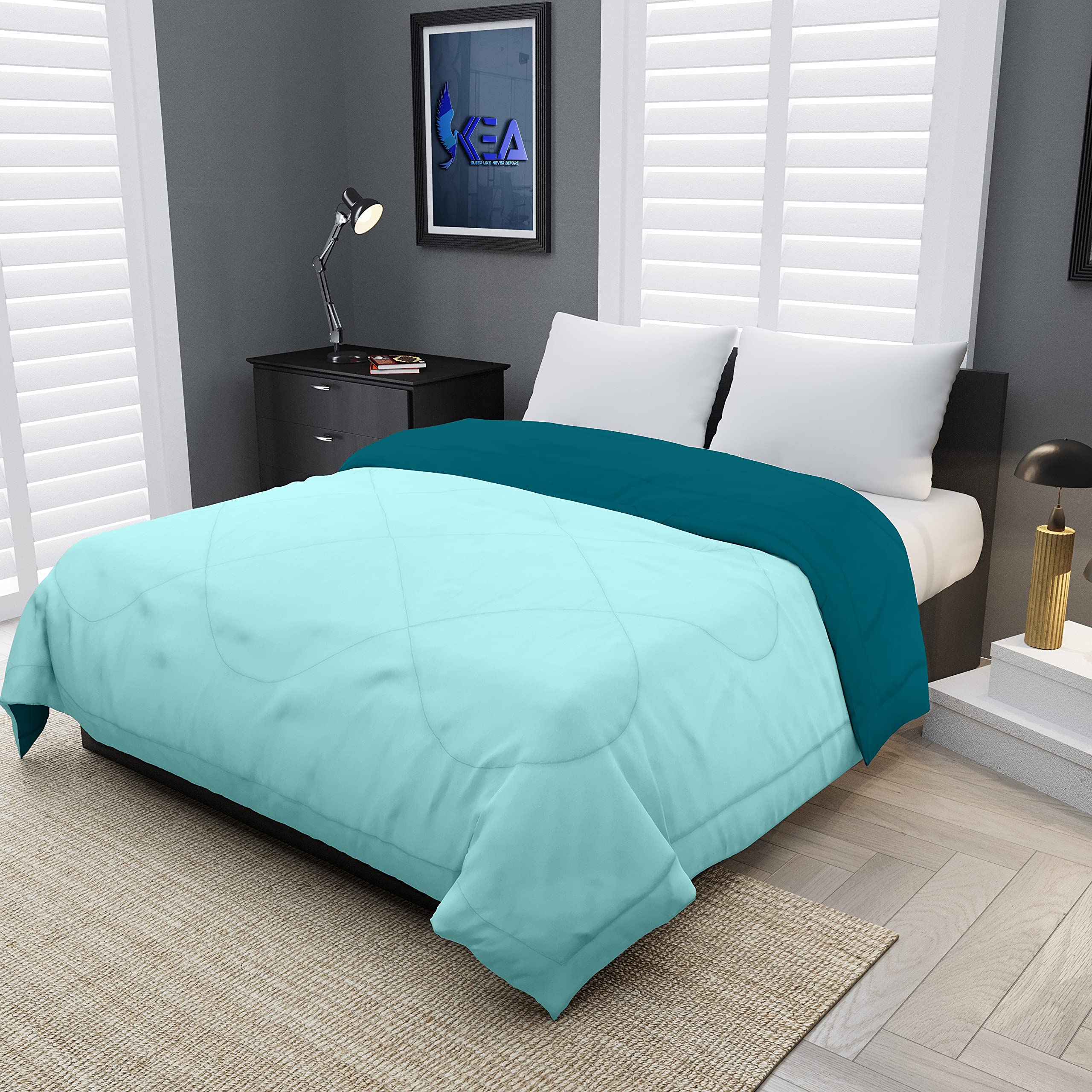 KEA Microfibre Reversible Single Bed Comforter/Duvet for All Weather(Aqua & Cyan, 250 GSM)|Comforter Single-image-47