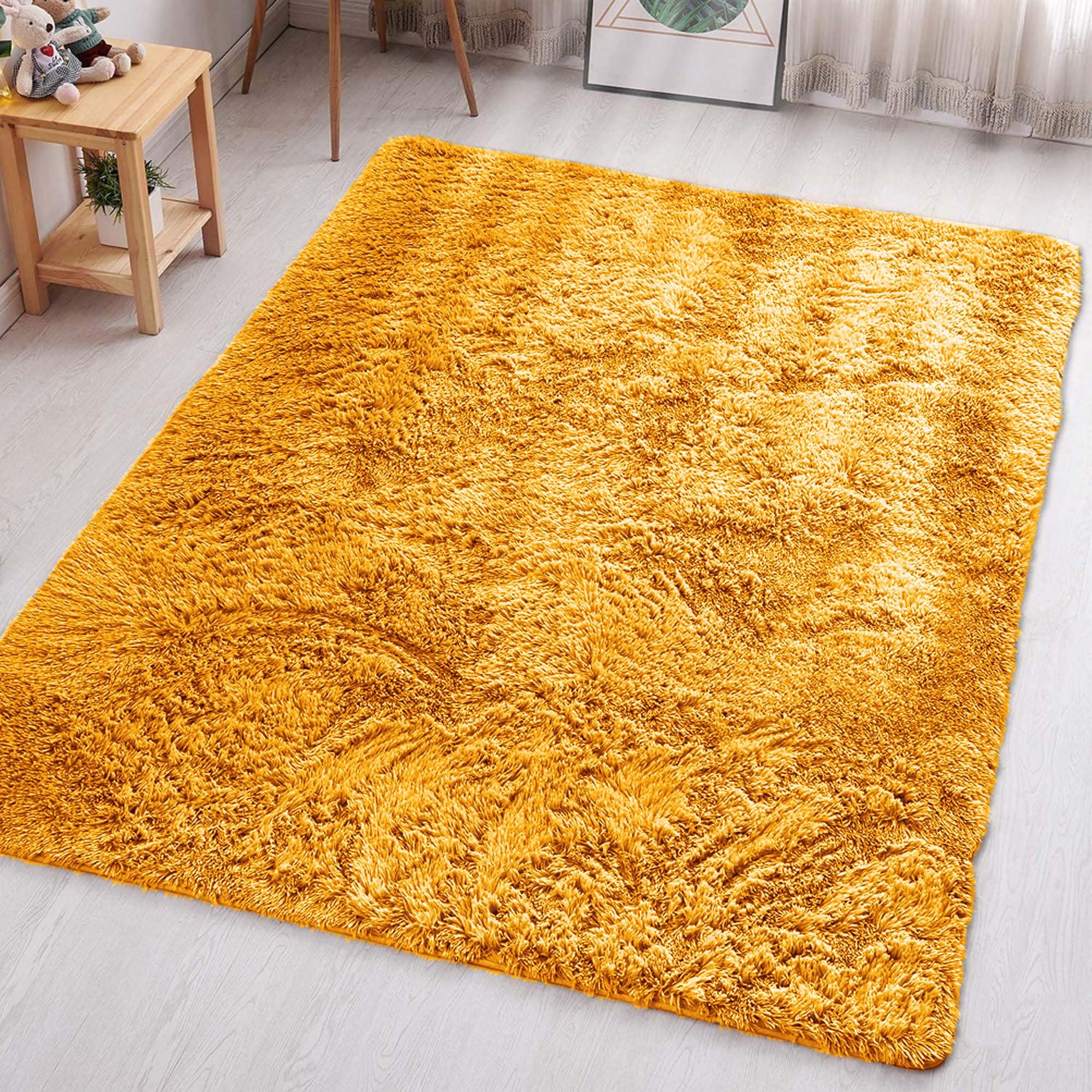 Aspire Homeware Rugs Living Room - Large Area Rugs for Bedroom Anti Slip - Super Soft Fluffy Large Shaggy Rug Thick Pile Non Shedding, 80cm x 150 cm, Ochre