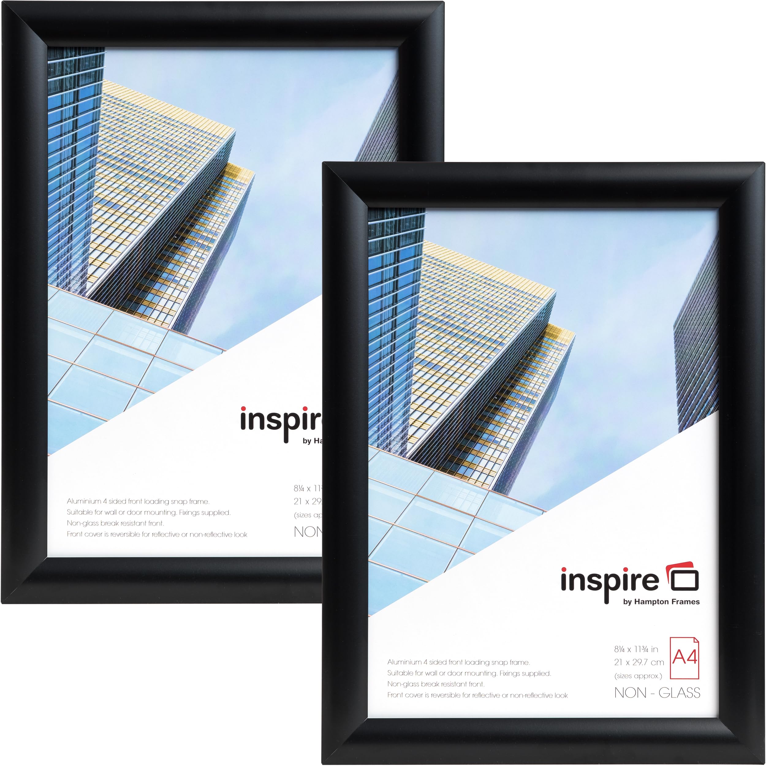 Inspire by Hampton SNAP A4 (21x30cm) Black Snap Frame Pack of 2 Acrylic (Non Glass) Front IBH-SNAPA4BLK-2PK