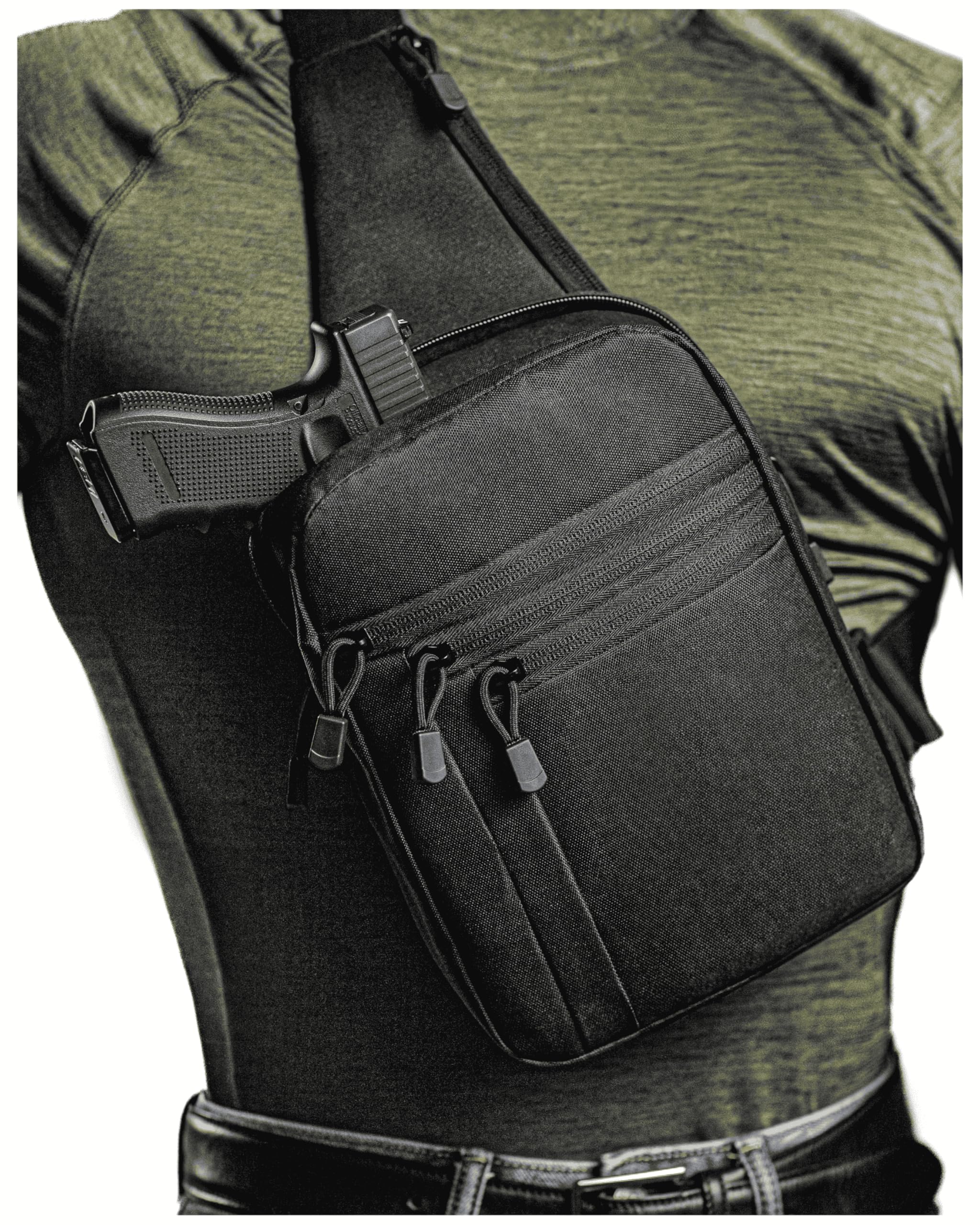 LINKA Tactical Sling Bag for Men - CCW Sling with Secure Chest Holster - Durable EDC Shoulder Bag for Everyday Use, Range, Hiking - Sleek