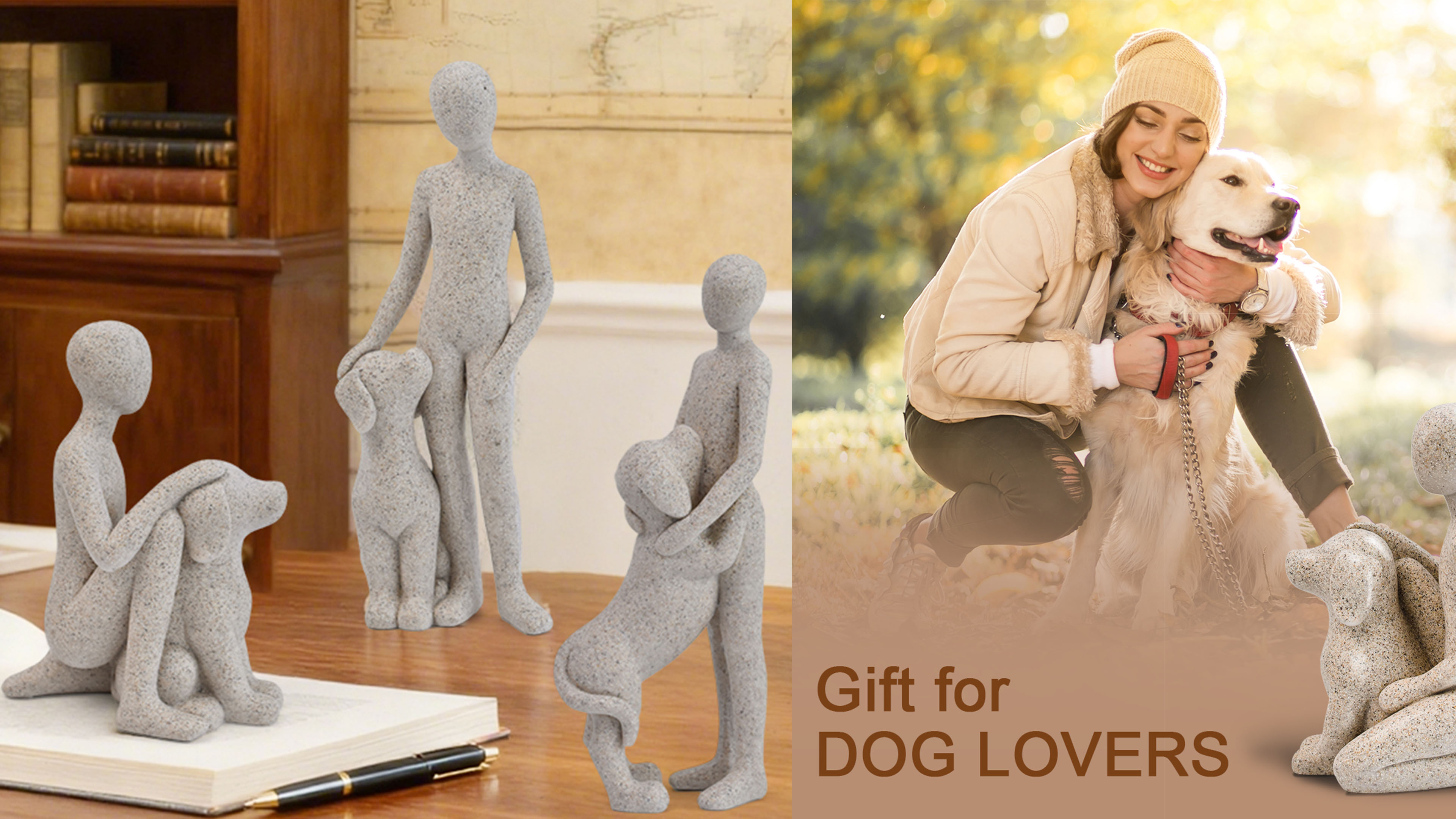 Estatua decorativa de hombre y perro para hogar moderno miniatura 7