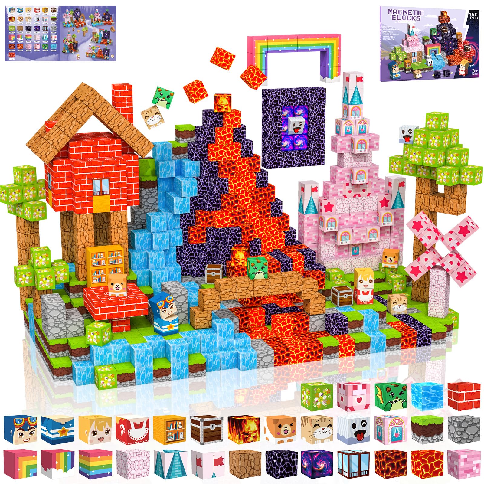 Crifeton Costruzioni Magnetiche per Bambini 150 PCS 2CM 3+ Giochi Cubi Magnetici Blocchi Magnetic Building Blocks Giocattoli Montessori a Partire da 3 4 5 6 7 8 9 10 11 12 Anni Regali di Compleanno