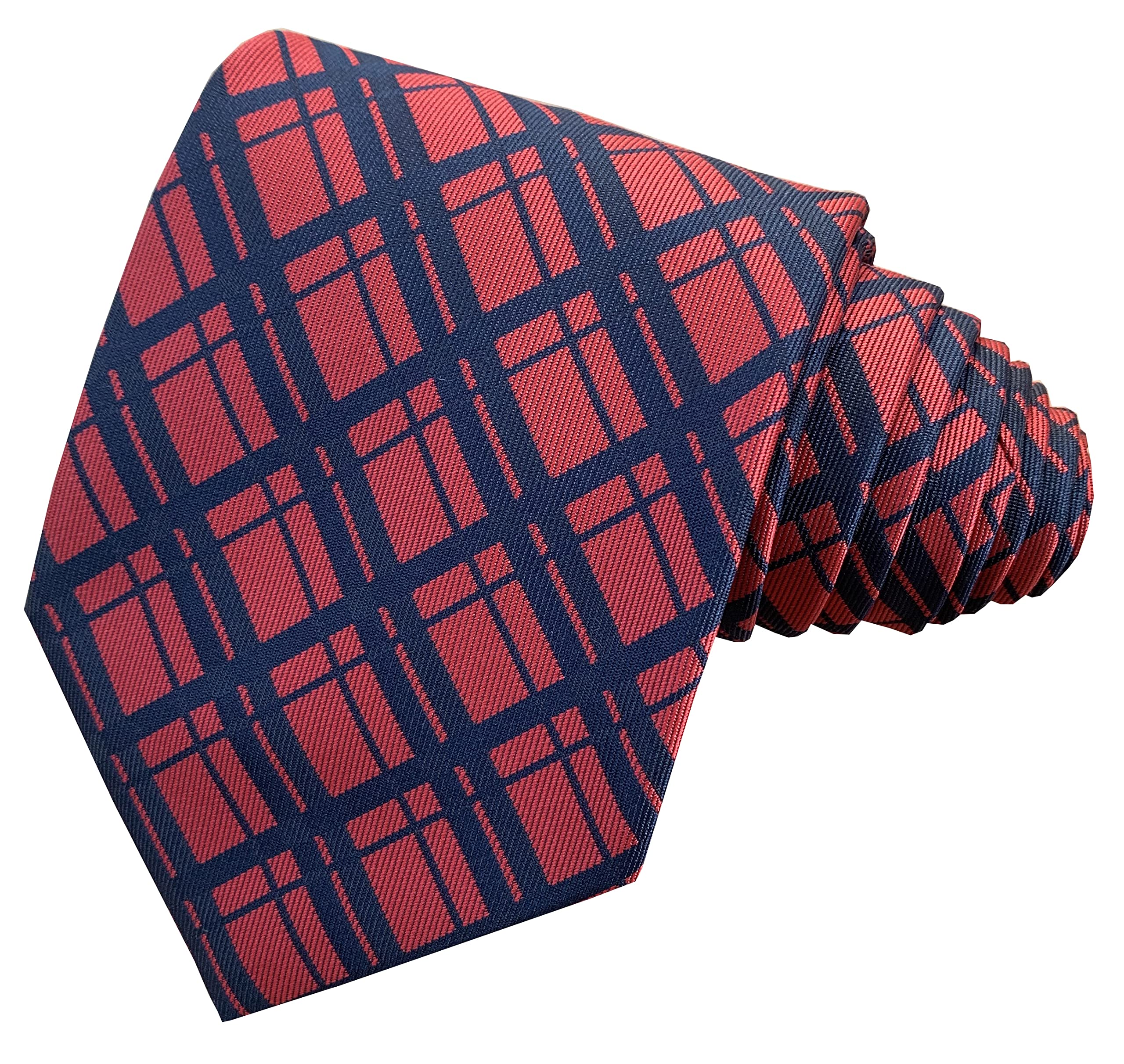 Great British Tie Club Men's Red, Navy Blue 4 Inch Width Red & Navy Cross Check Neck Tie