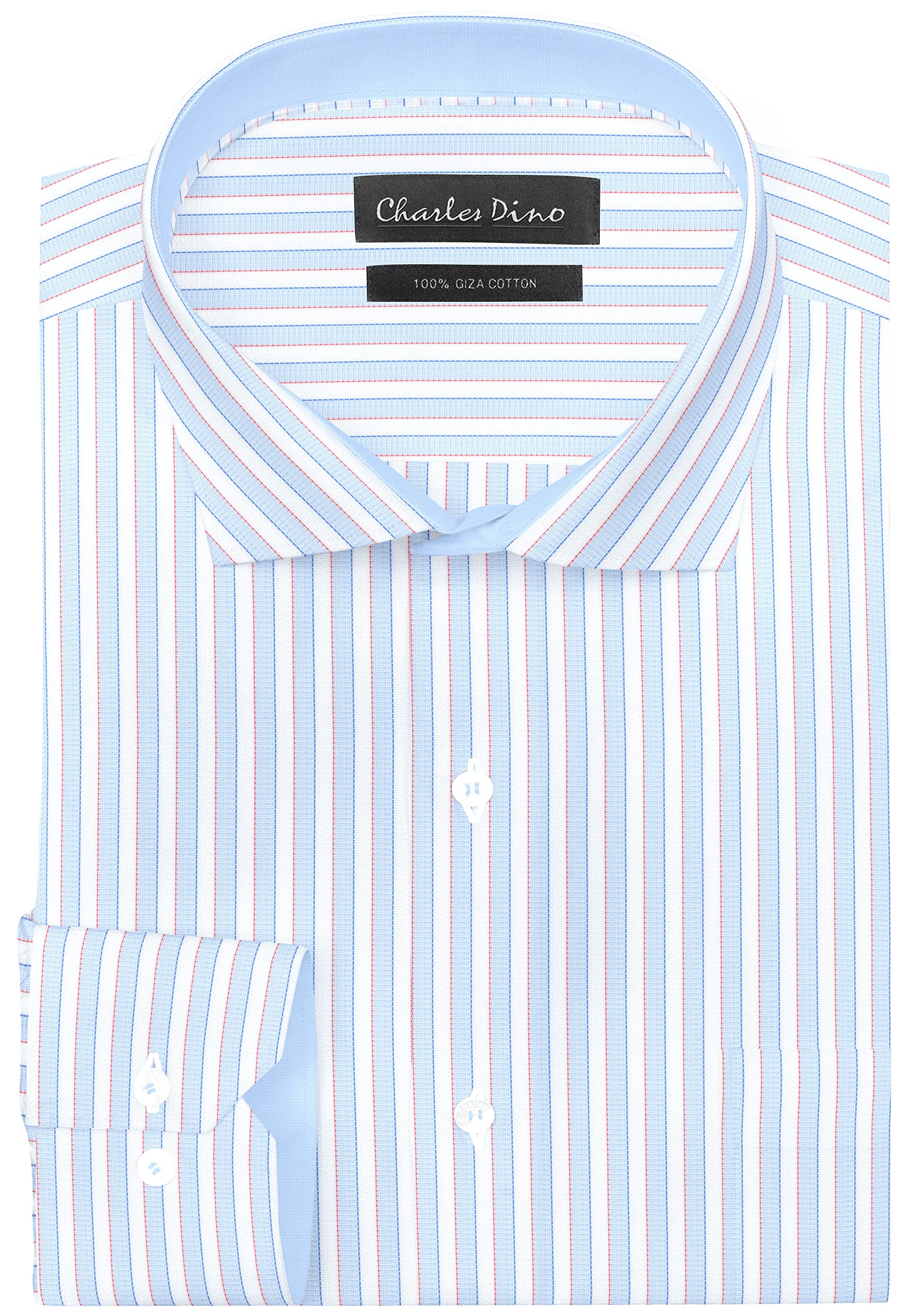 100% Giza Cotton White with Light Blue and Red Striped Shirt Regular Men for Men Casual/Formal Wear
