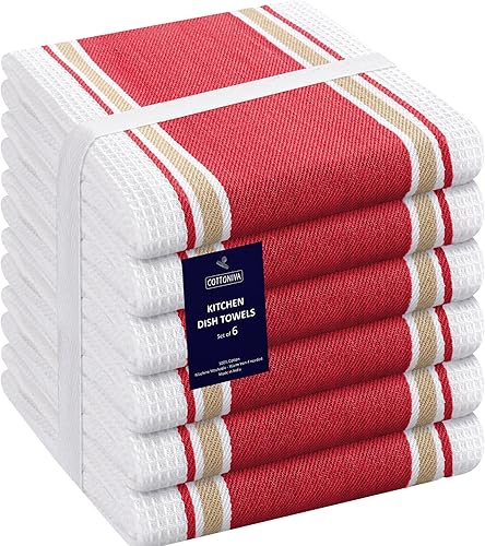 Juego de 6 toallas de cocina rojas de 16 x 26 pulgadas, 100 % algodón, absorbentes, de secado rápido, toallas de mano de cocina, juego de toallas de