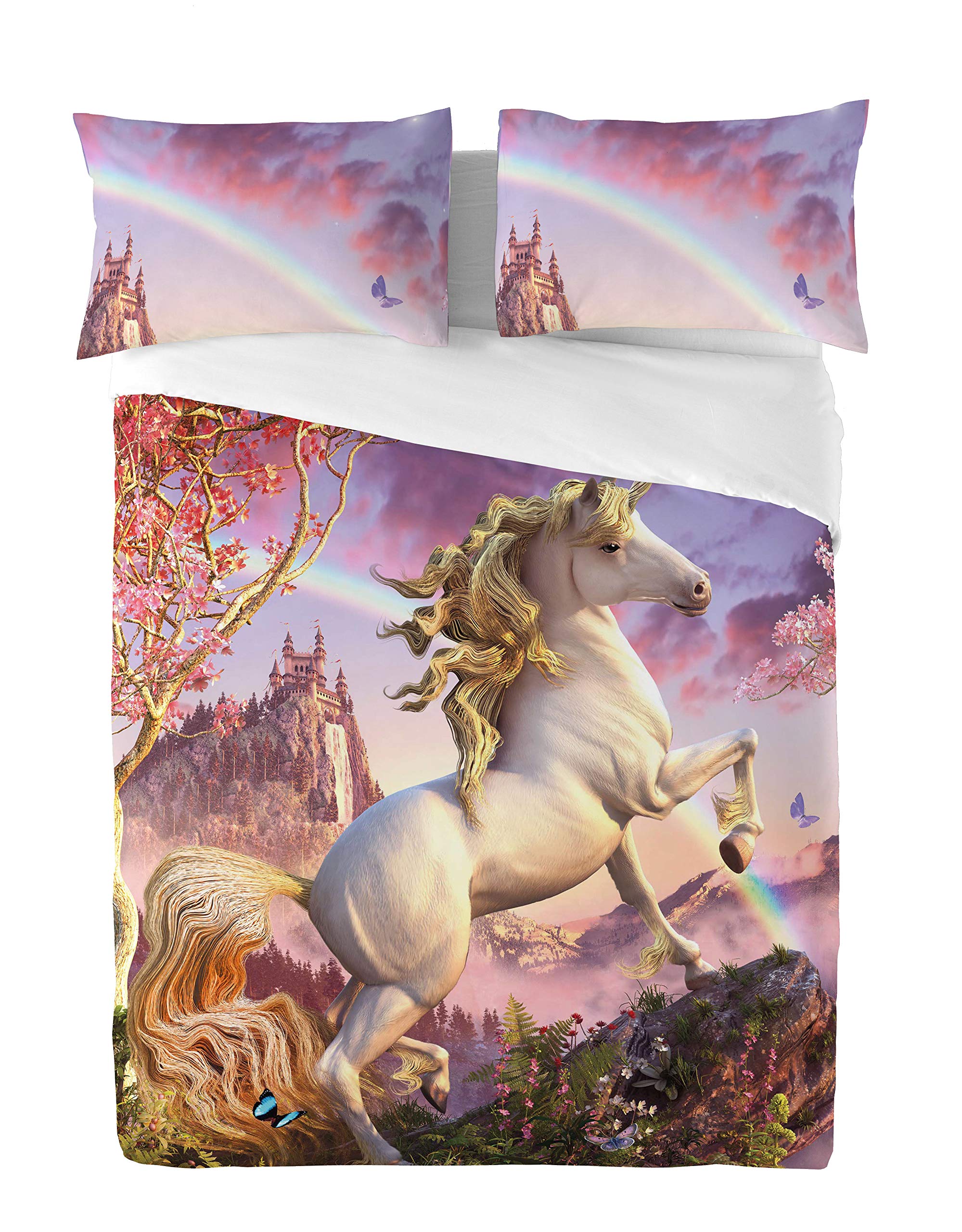 Wild Star@Home Awesome Unicorn Double Bed Duvet Cover Set, Young Girls Bedroom Pink Room Decor, Artwork by David Penfound