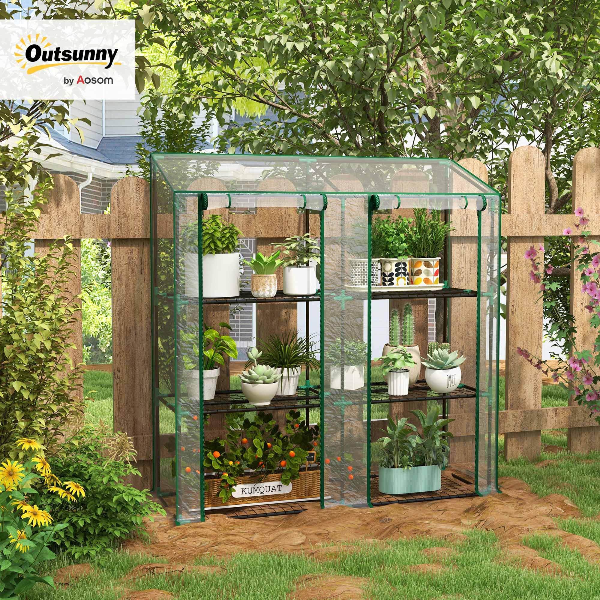 Outsunny 3 Tier Lean-to Mini Greenhouse with Reinforced Plastic Cover - Image 2