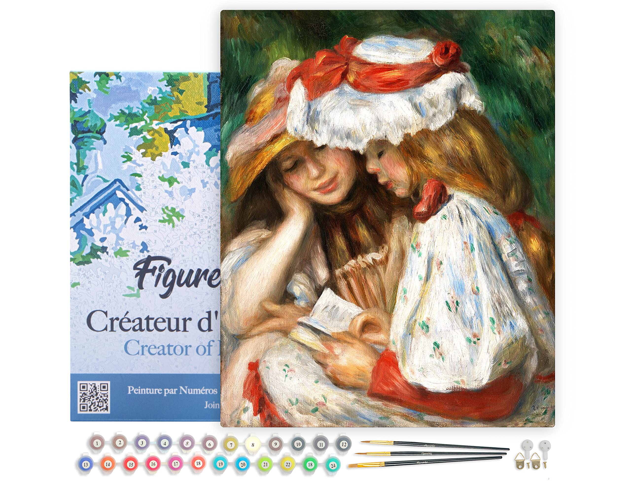 Figured'Art Paint by Numbers for Adults with Frame Young Girls Reading - Renoir 40x50cm - Craft Art Painting DIY Kit Canvas Already Stretched on a Wooden Frame โ image 1