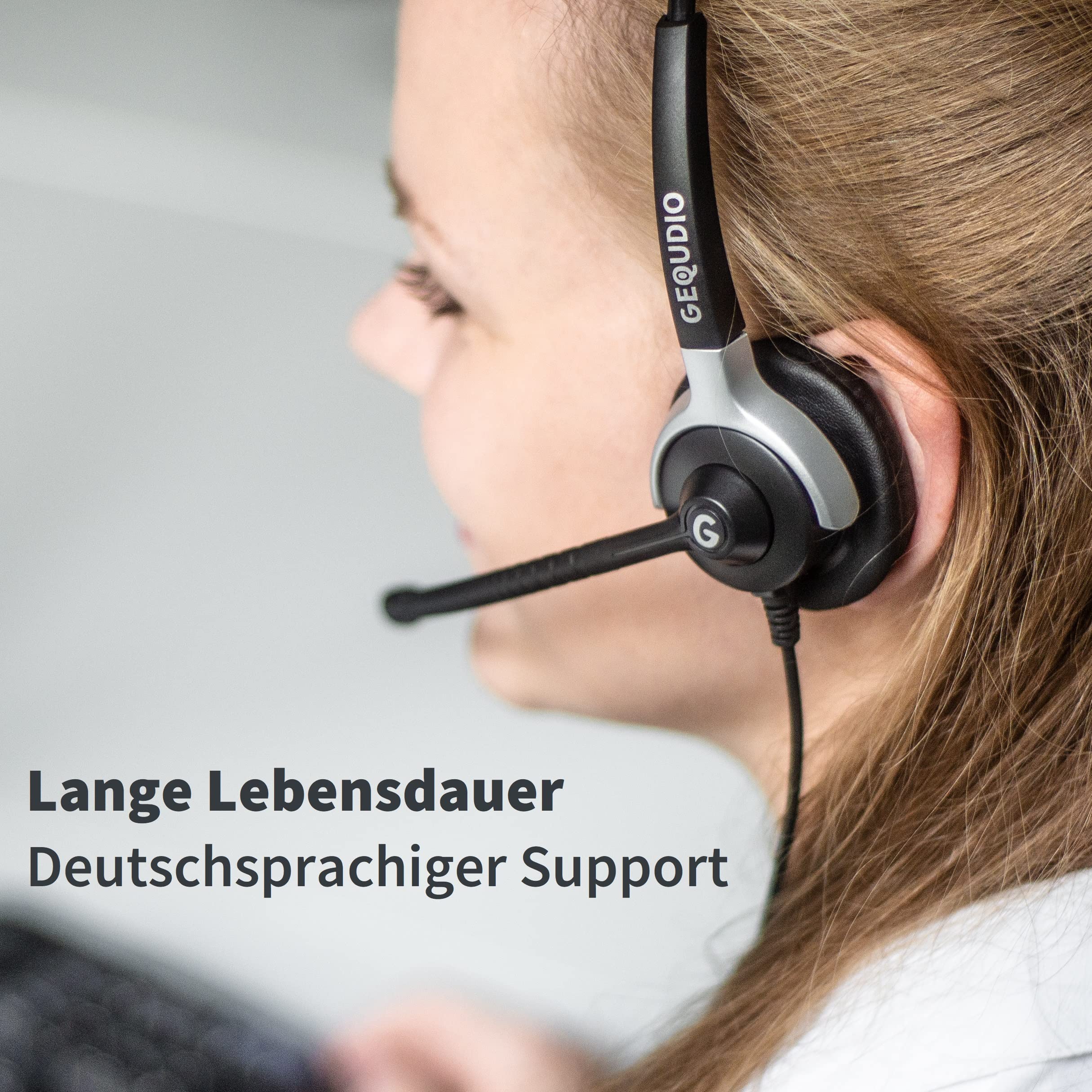 GEQUDIO 3-in-1 Business Headset mit USB-A, USB-C und 3,5mm Klinke kompatibel mit PC, Mac und Smartphone - Kopfhörer & Mikrofon Ersatz Polster - besonders leicht 60g (1-Ohr)