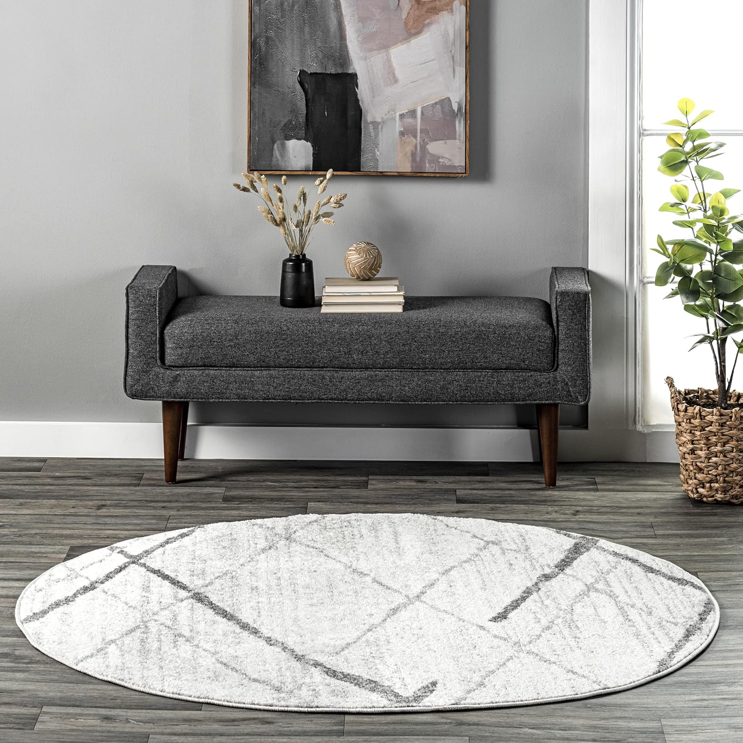 nuLOOM Thigpen Contemporary Accent Rug, 4', Grey, Round, 0.4" Thick Grey 4' Round
