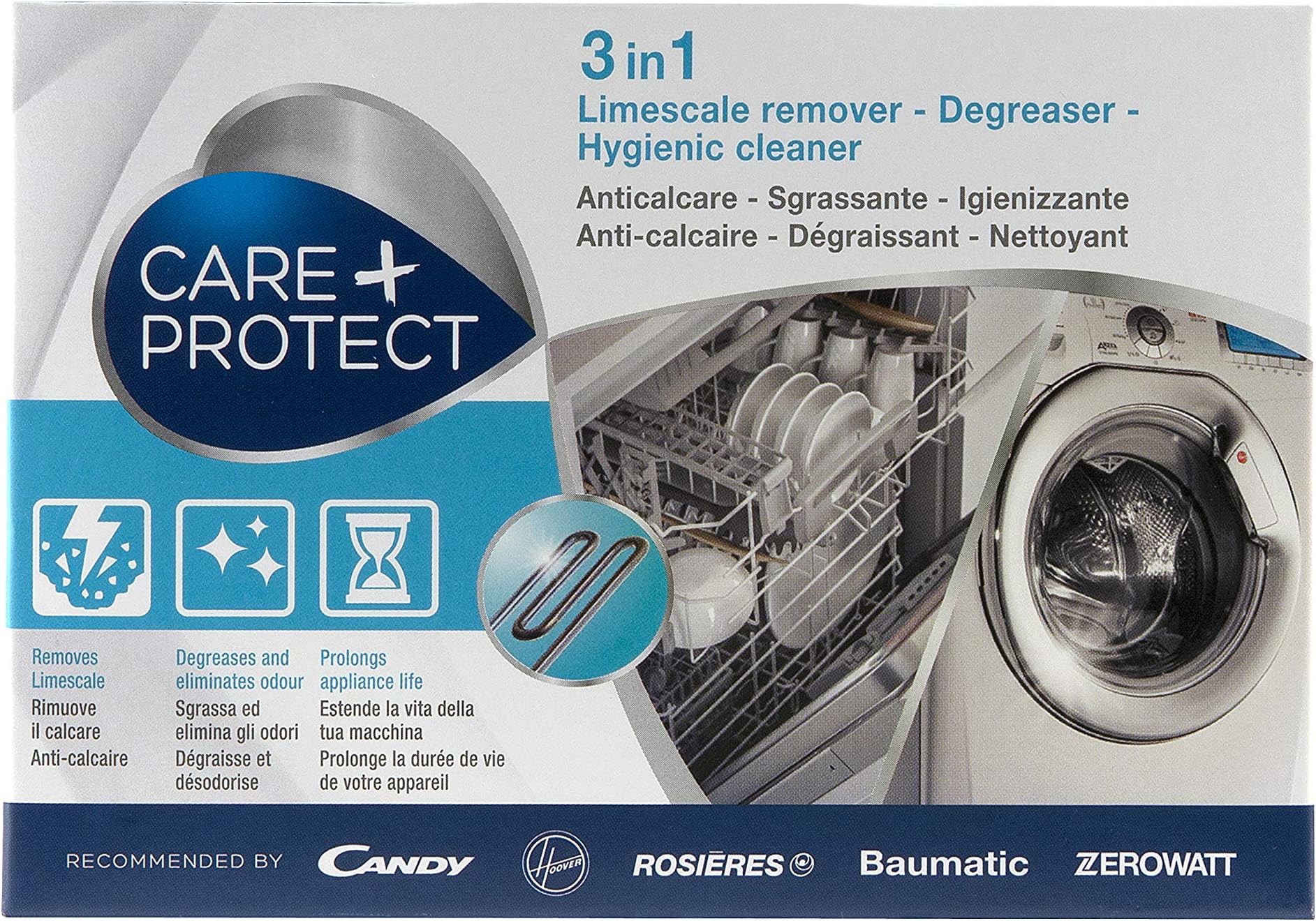 3 in 1 Washing machine/Dishwasher Cleaner, Limescale Remover, Degreaser, Hygienic Cleaner, Universal, 12 Sachets for 12 Months Supply