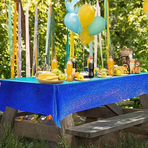Miniatura 6 de 4 manteles holográficos azul rey de 40 x 108 pulgadas, mantel de plástico iridiscente azul marino brillante para graduación, 4 de julio, cumpleaños,