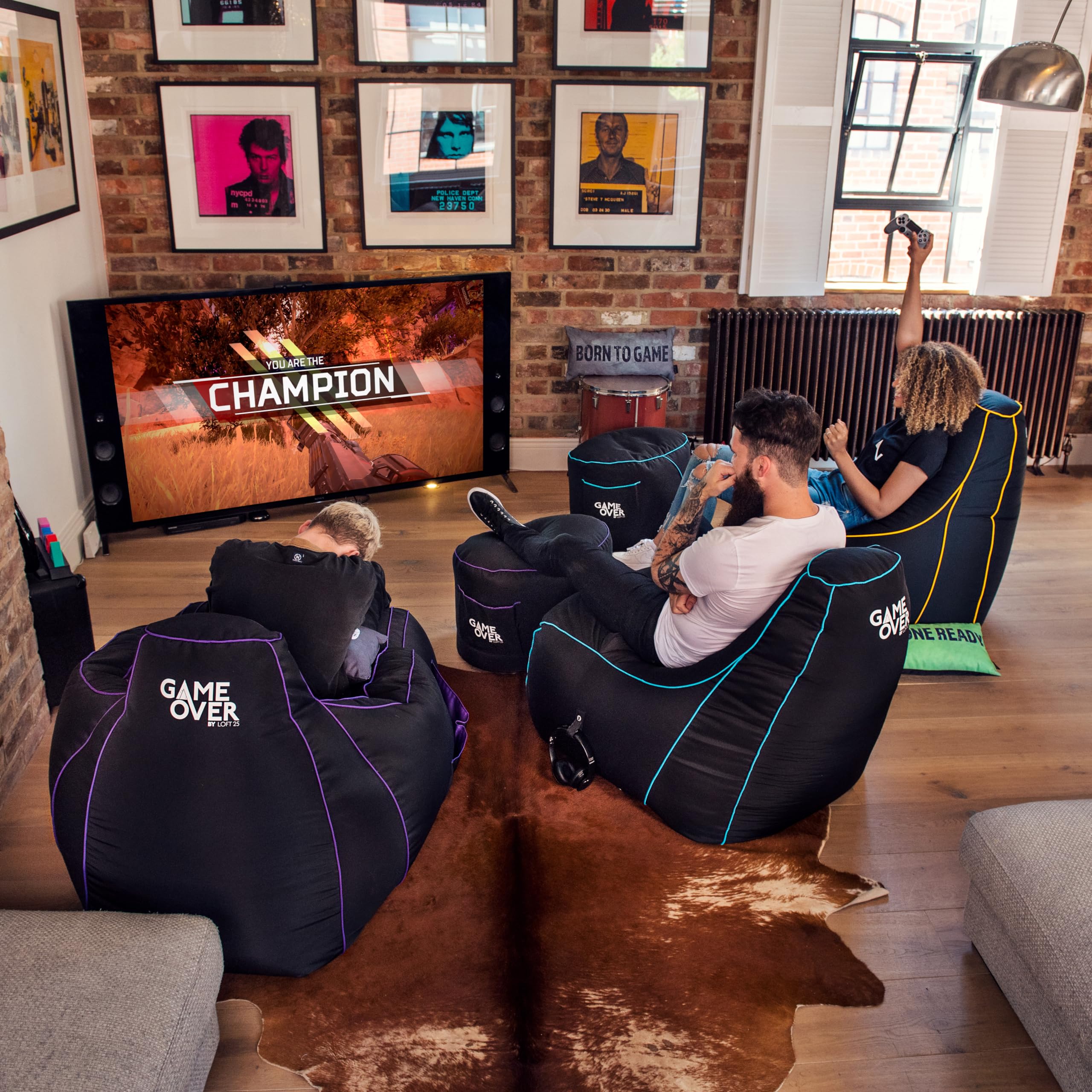 Game Over 8Bit sitzsack Kinder Mini Videospiel Bean Bag | Indoor Wasserbeständig sitzsack | Seitentaschen für Controller | Headset-Halter | Ergonomisches Design (Lich Klinge)