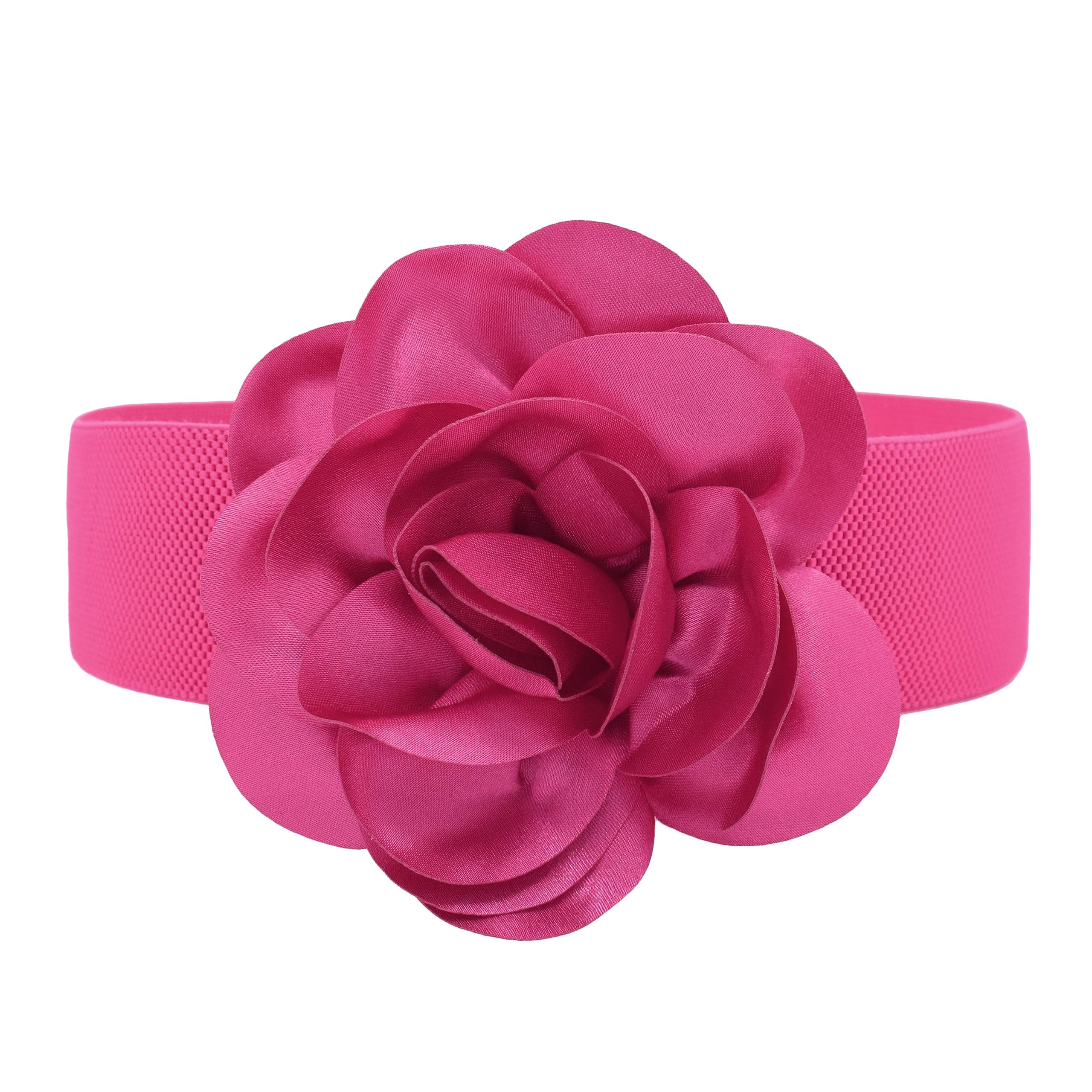 Women Big Flower Belt Wide Elastic Slim Fit Waist Band Strech Waist Décor Adjustable Belt