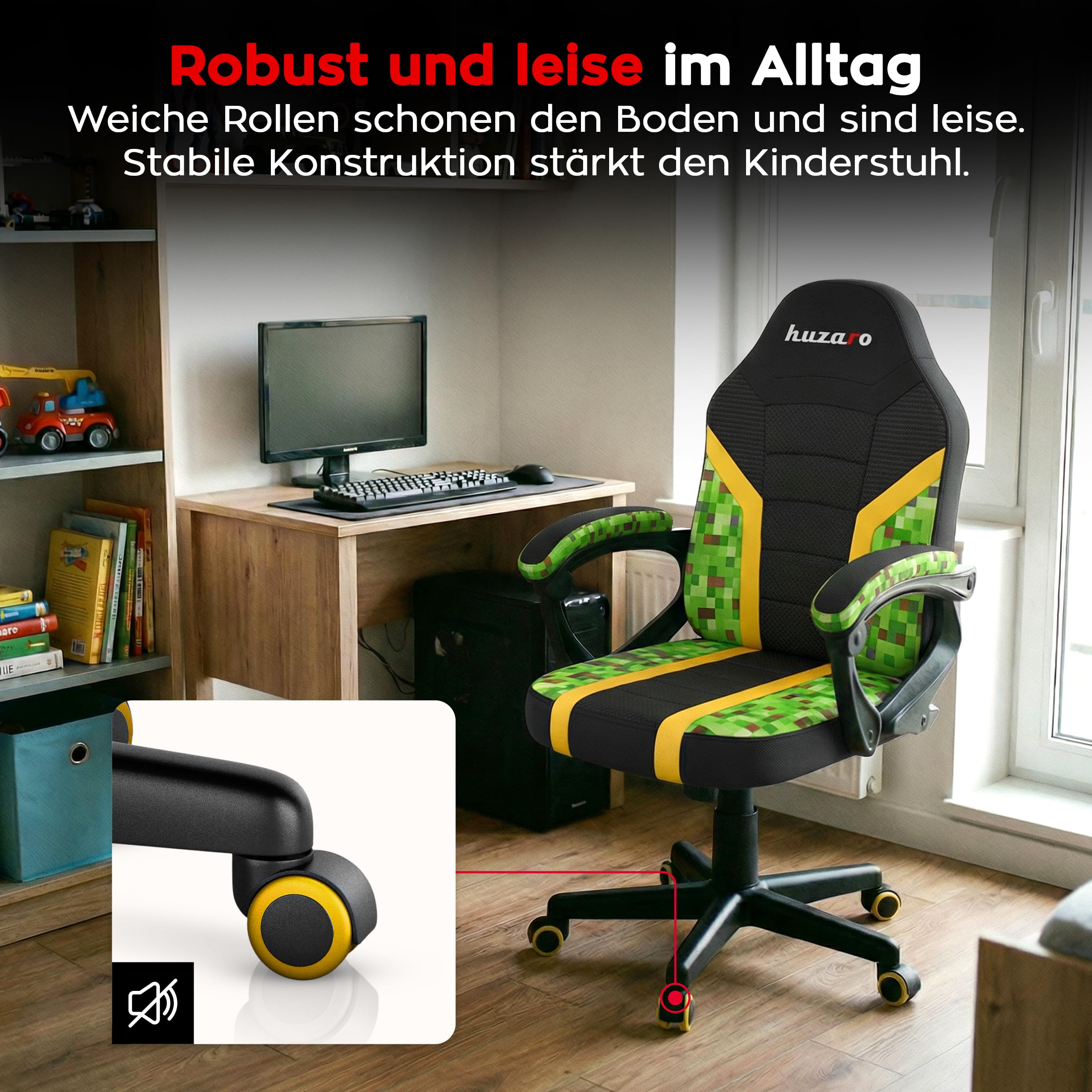 huzaro Ranger 1.0 - PC Stuhl Gaming Zocker Stuhl – Kinderschreibtischstuhl & Gaming Stuhl Kinder - Schreibtisch Höhenverstellbar Kinder, Schreibtischstuhl Jugendliche Jungen - Pixel